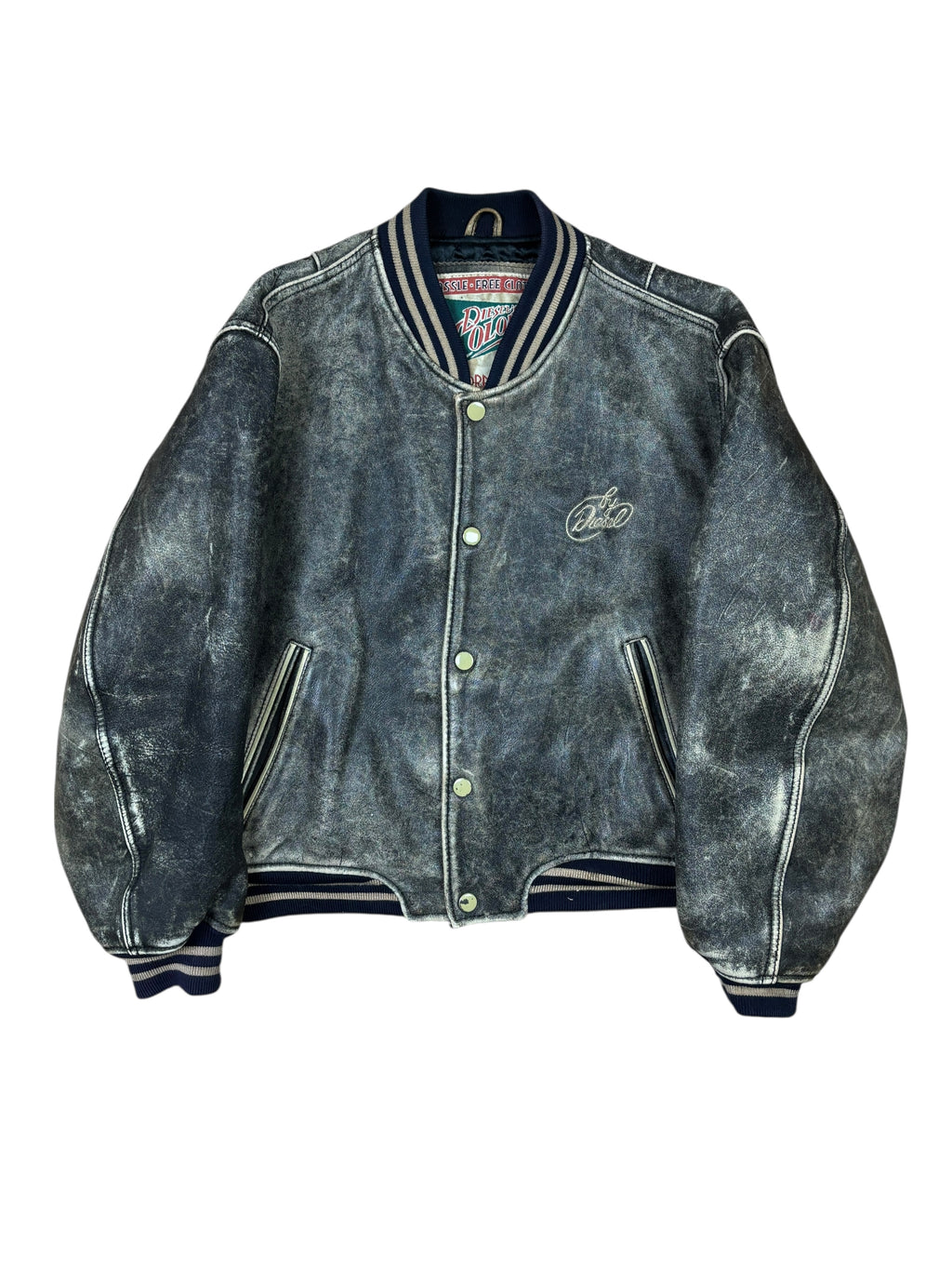 Chaqueta universitaria de cuero envejecido Diesel de los 2000