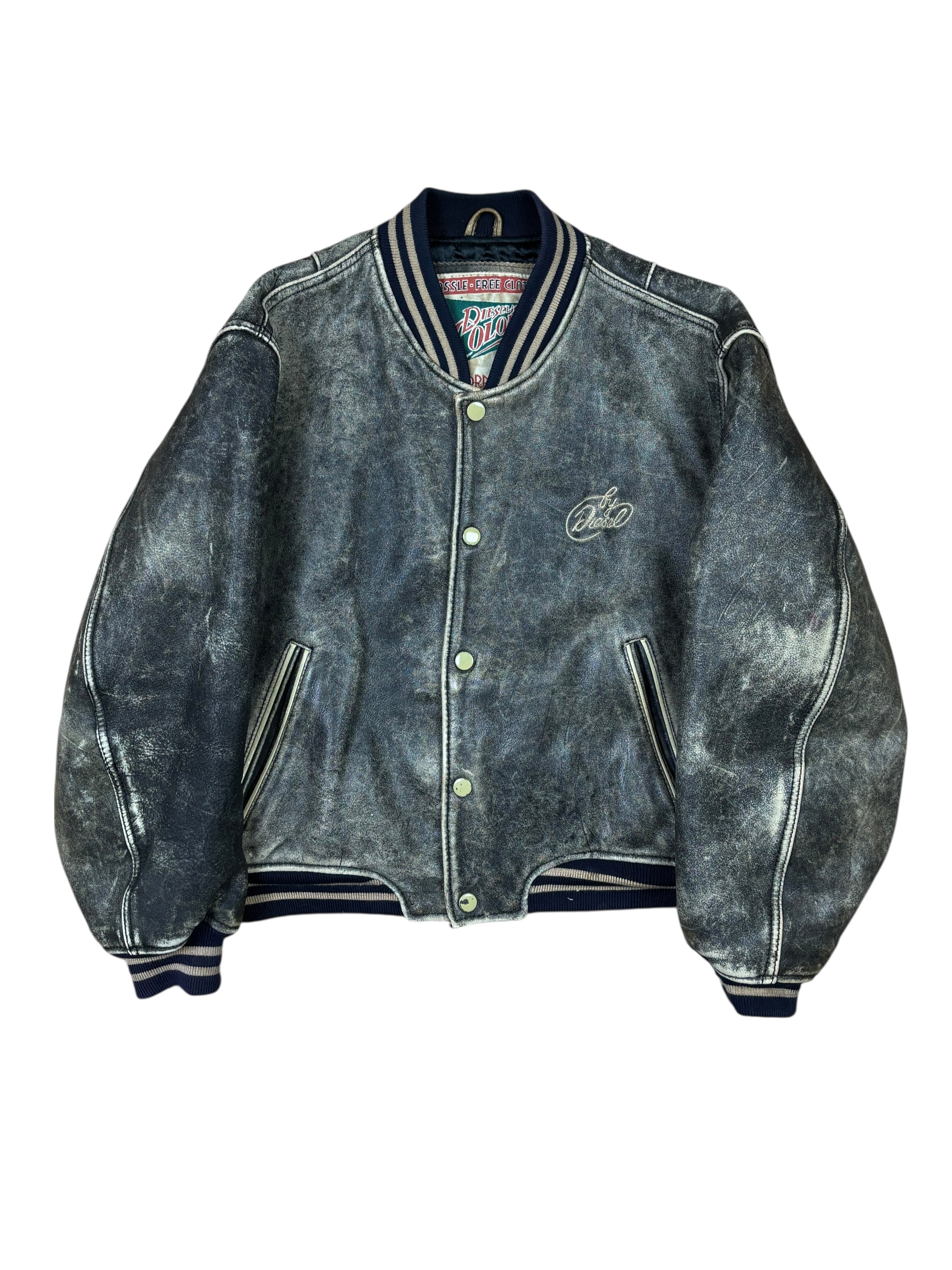 2000s Diesel Distressed Leather Varsity Jacket