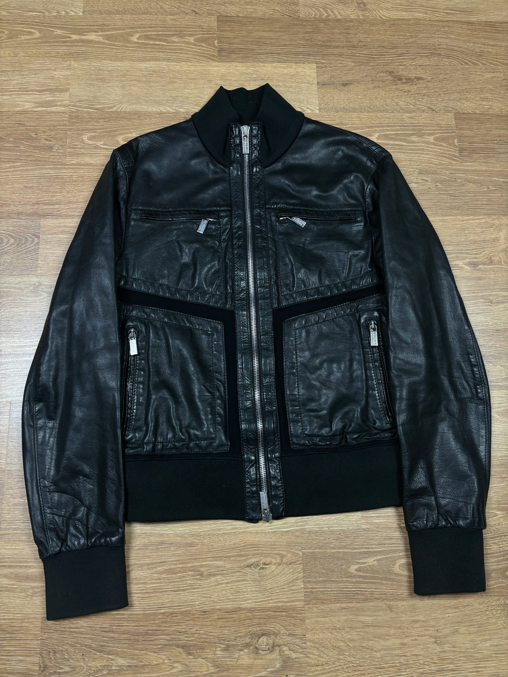 2000s Dirk Bikkembergs Black Leather Bomber Jacket