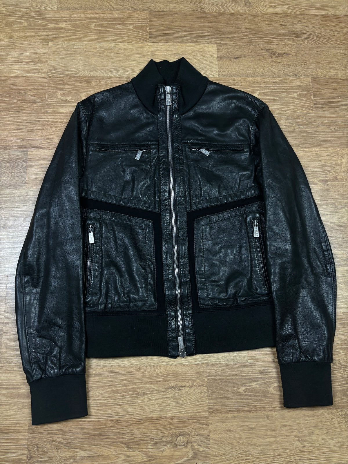2000s Dirk Bikkembergs Black Leather Bomber Jacket