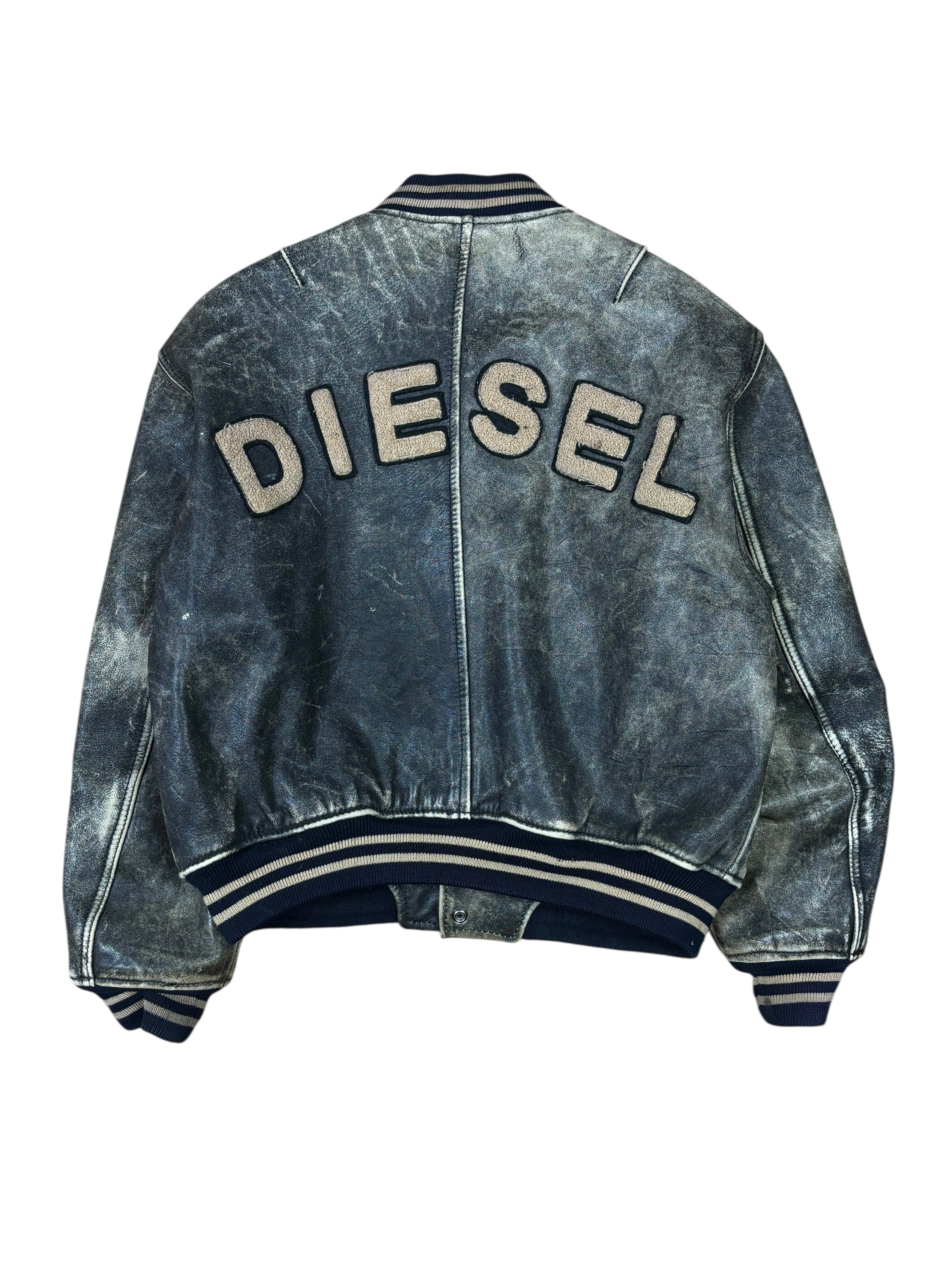 2000s Diesel Distressed Leather Varsity Jacket