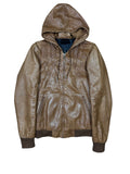 Chaqueta de cuero con capucha Diesel Black Gold y parches de estrellas marrones