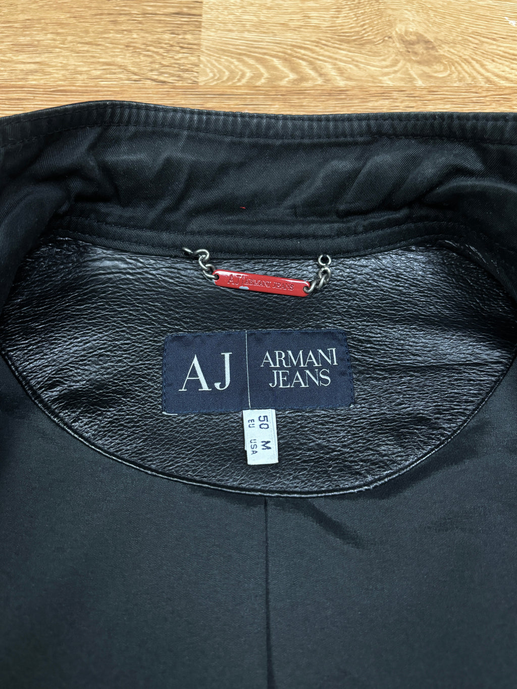 2000s Armani Jeans Leather Panel Biker Jacket