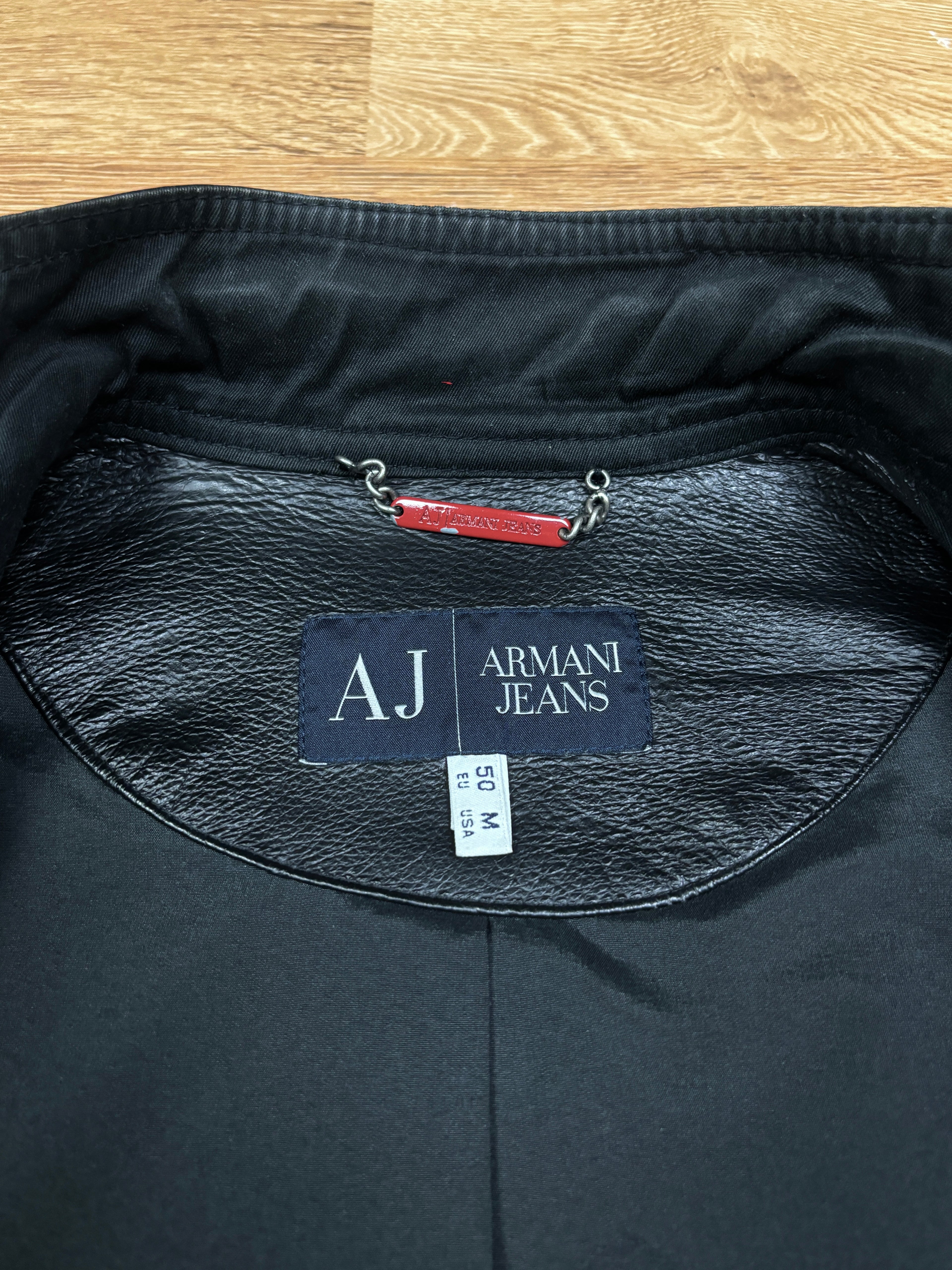 2000s Armani Jeans Leather Panel Biker Jacket
