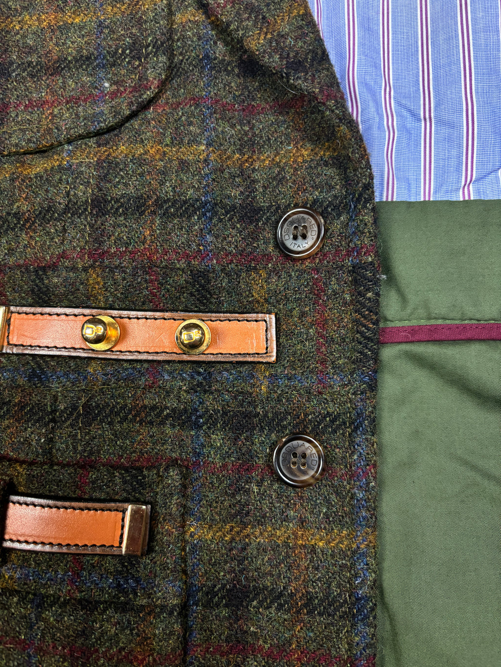2000s Dsquared2 Plaid Wool Leather Strap Jacket