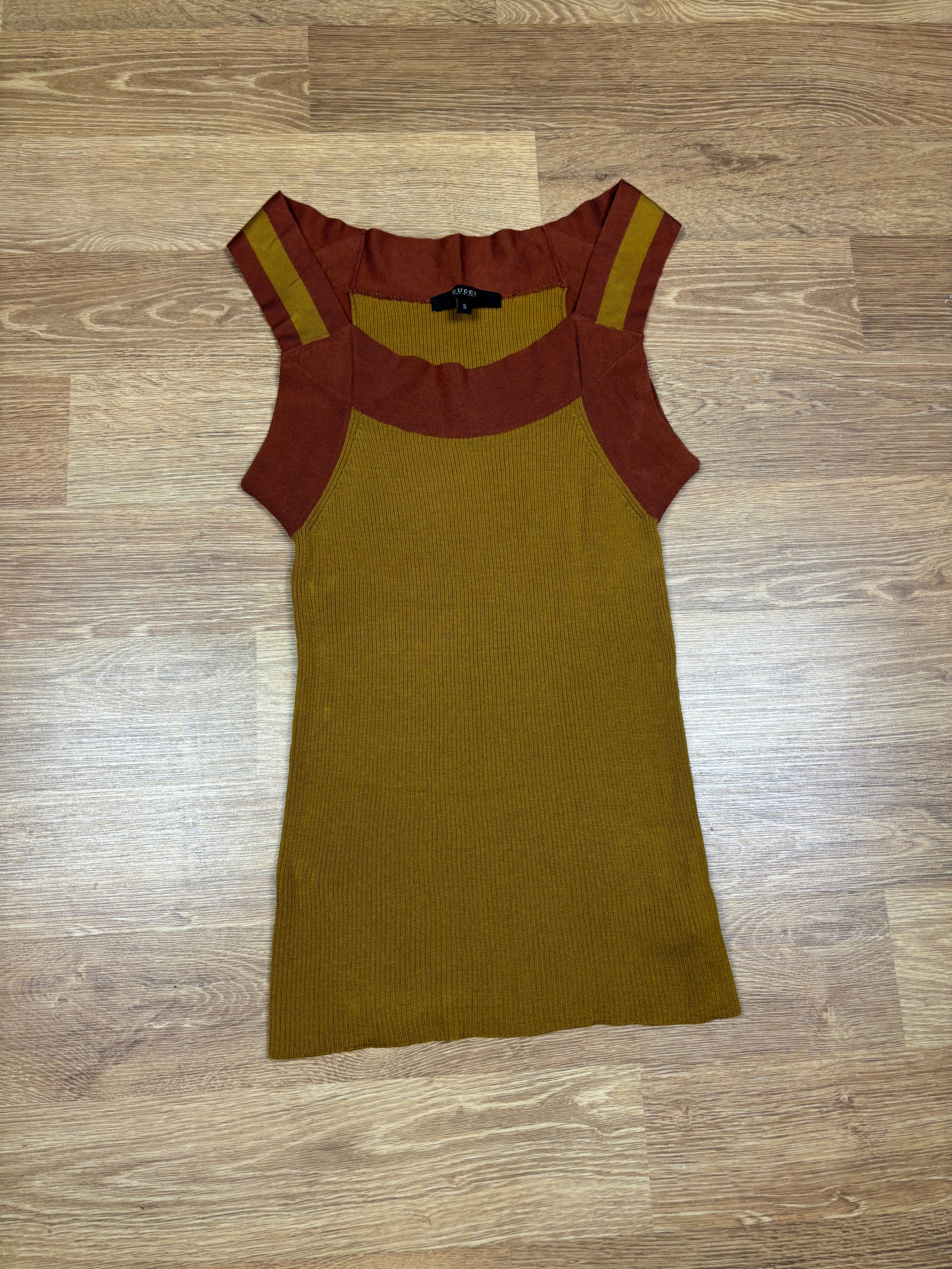 2000s Gucci Ribbed Knit Panel Tank Top