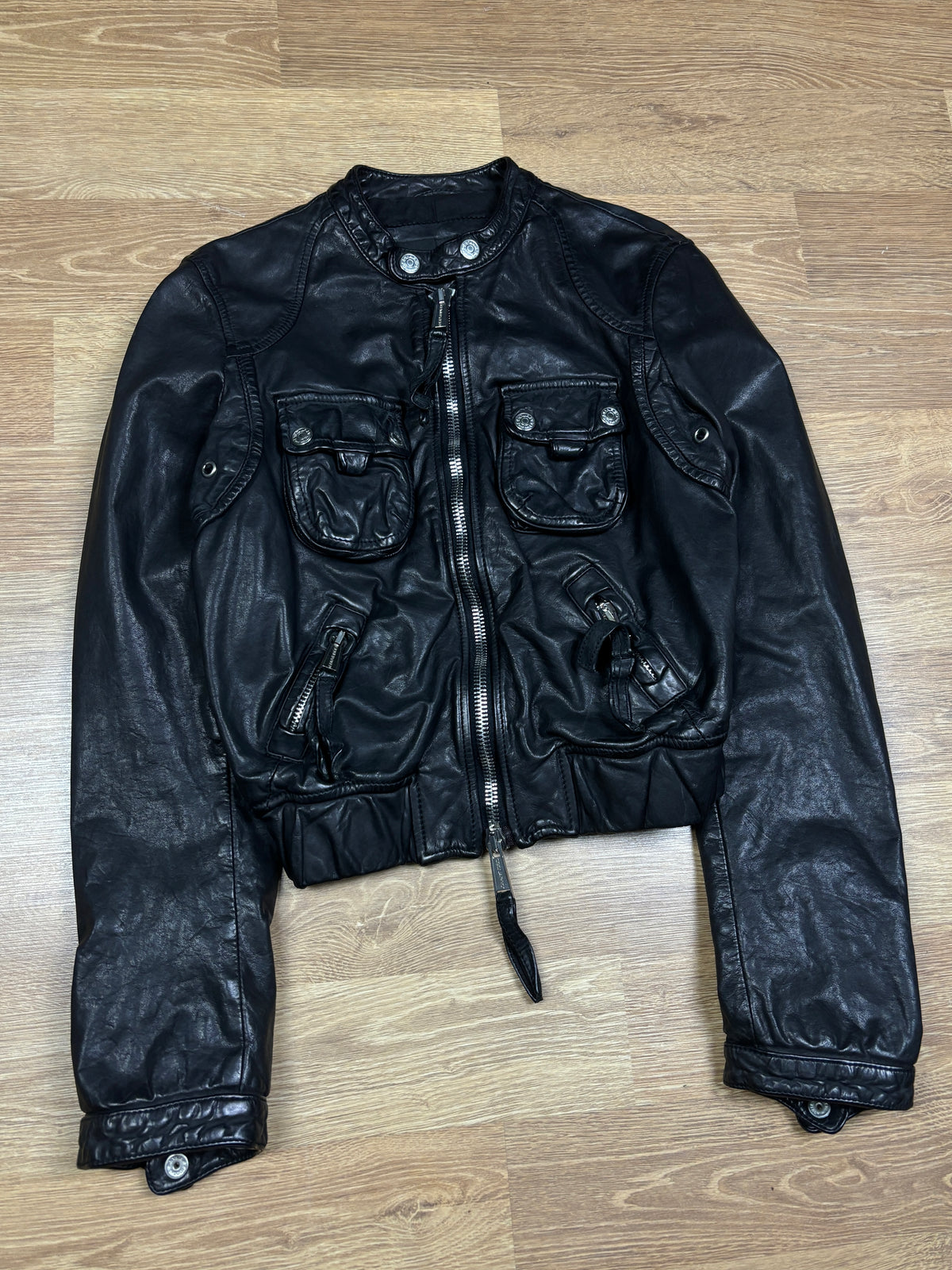 2000s Dsquared2 Cropped Black Leather Jacket