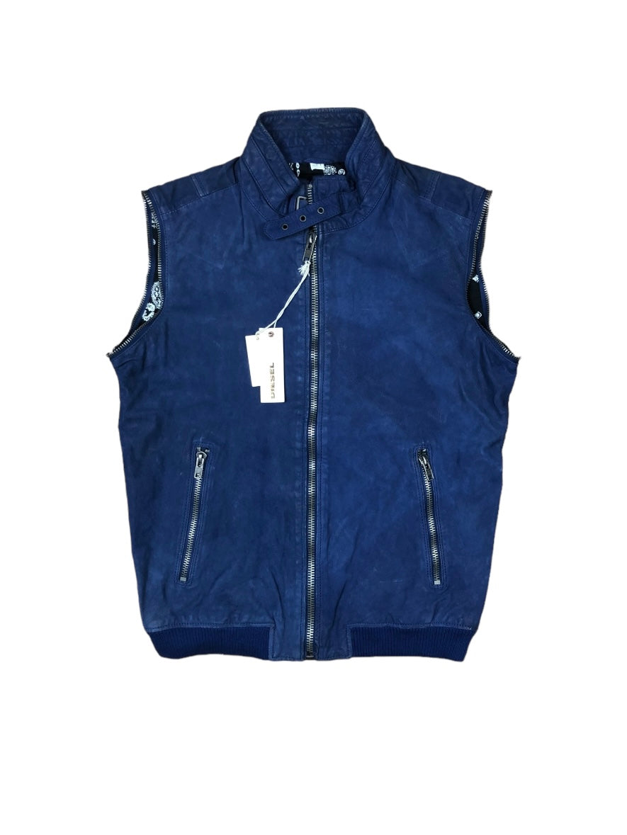 Chaqueta Diesel de cuero azul descapotable de los 2000