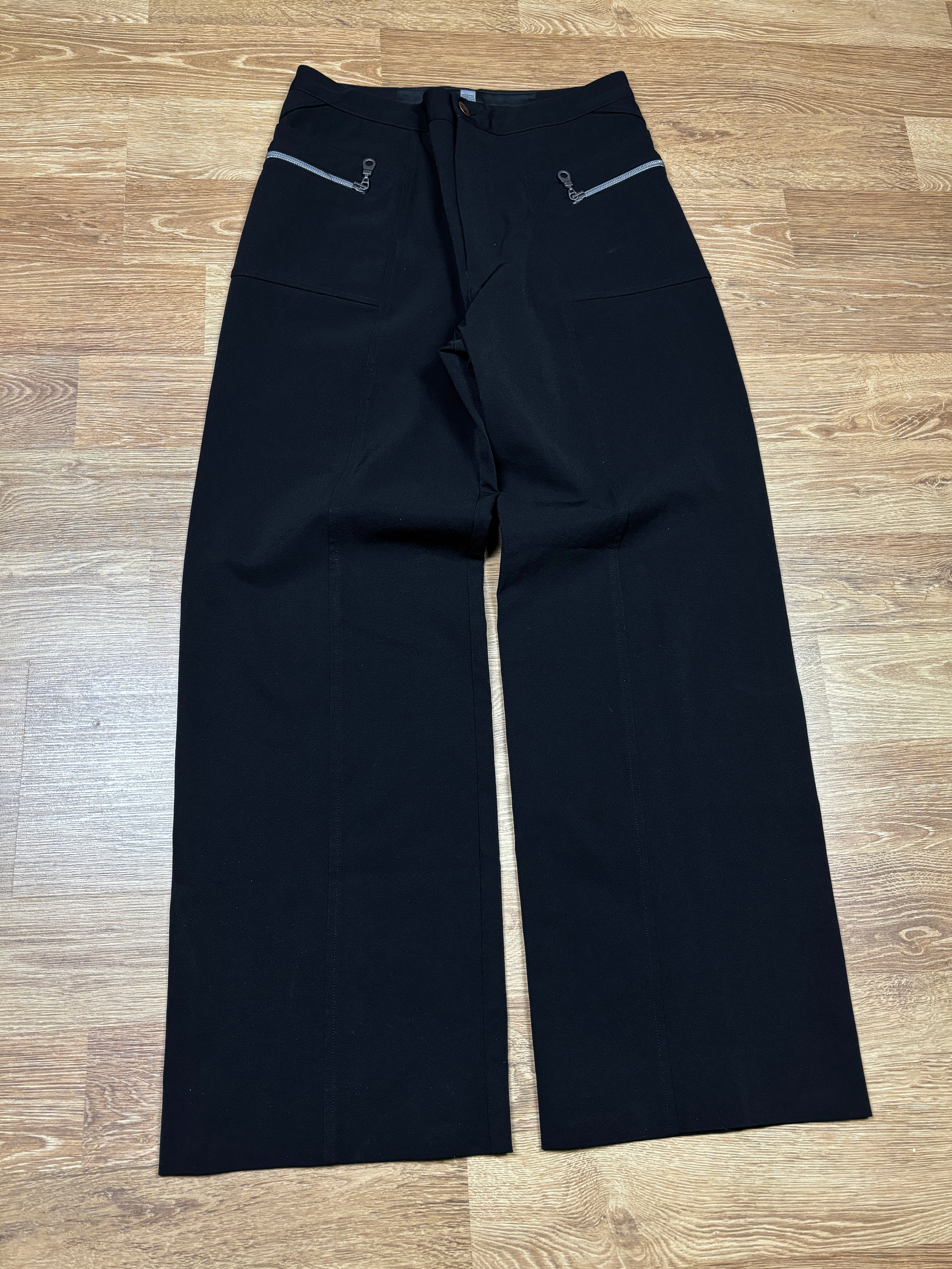 2000s Marithé François Girbaud Black Wide Leg Zip Trousers