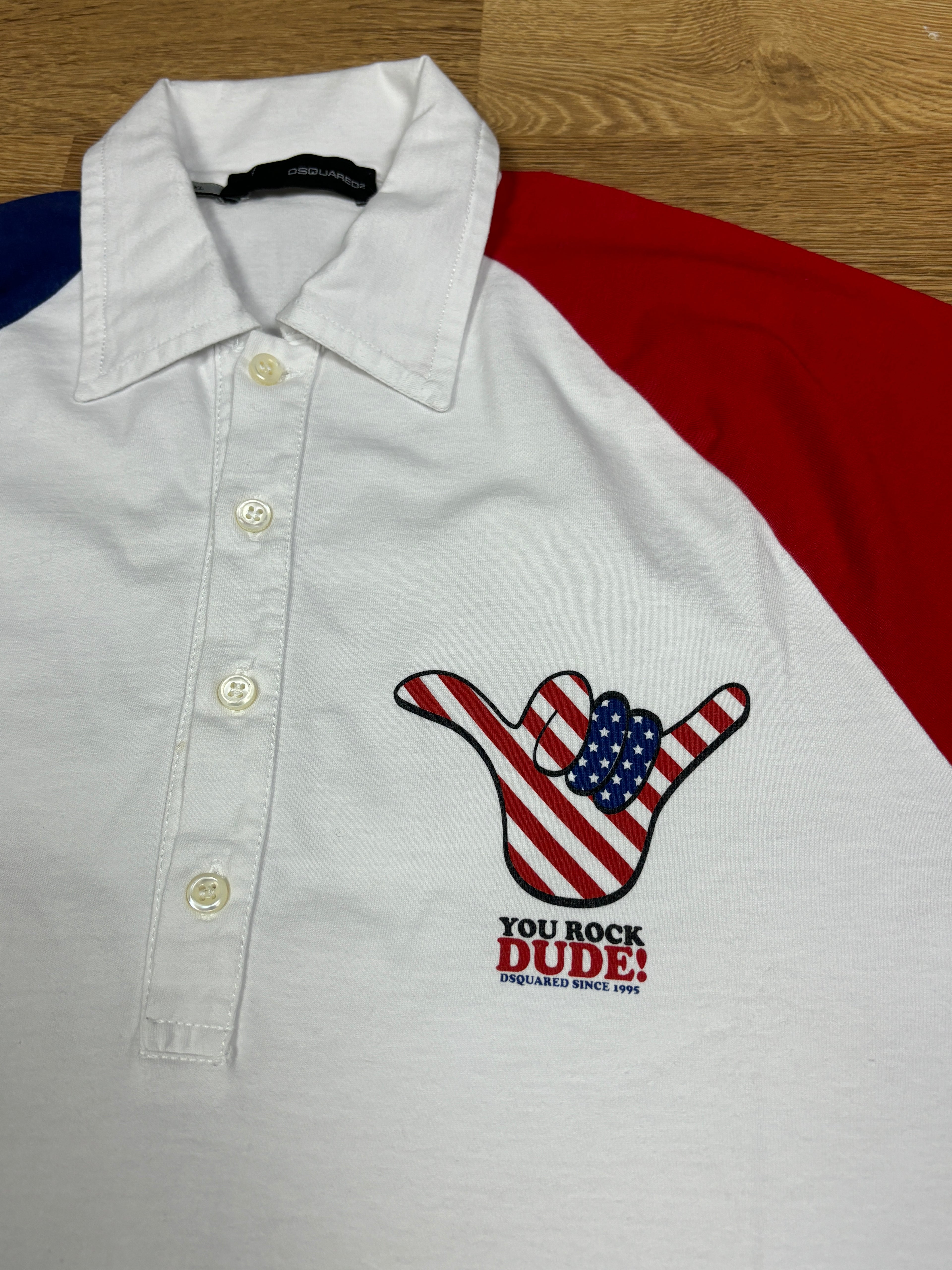 2000s Dsquared2 “You Rock Dude!” Tricolor Polo Shirt