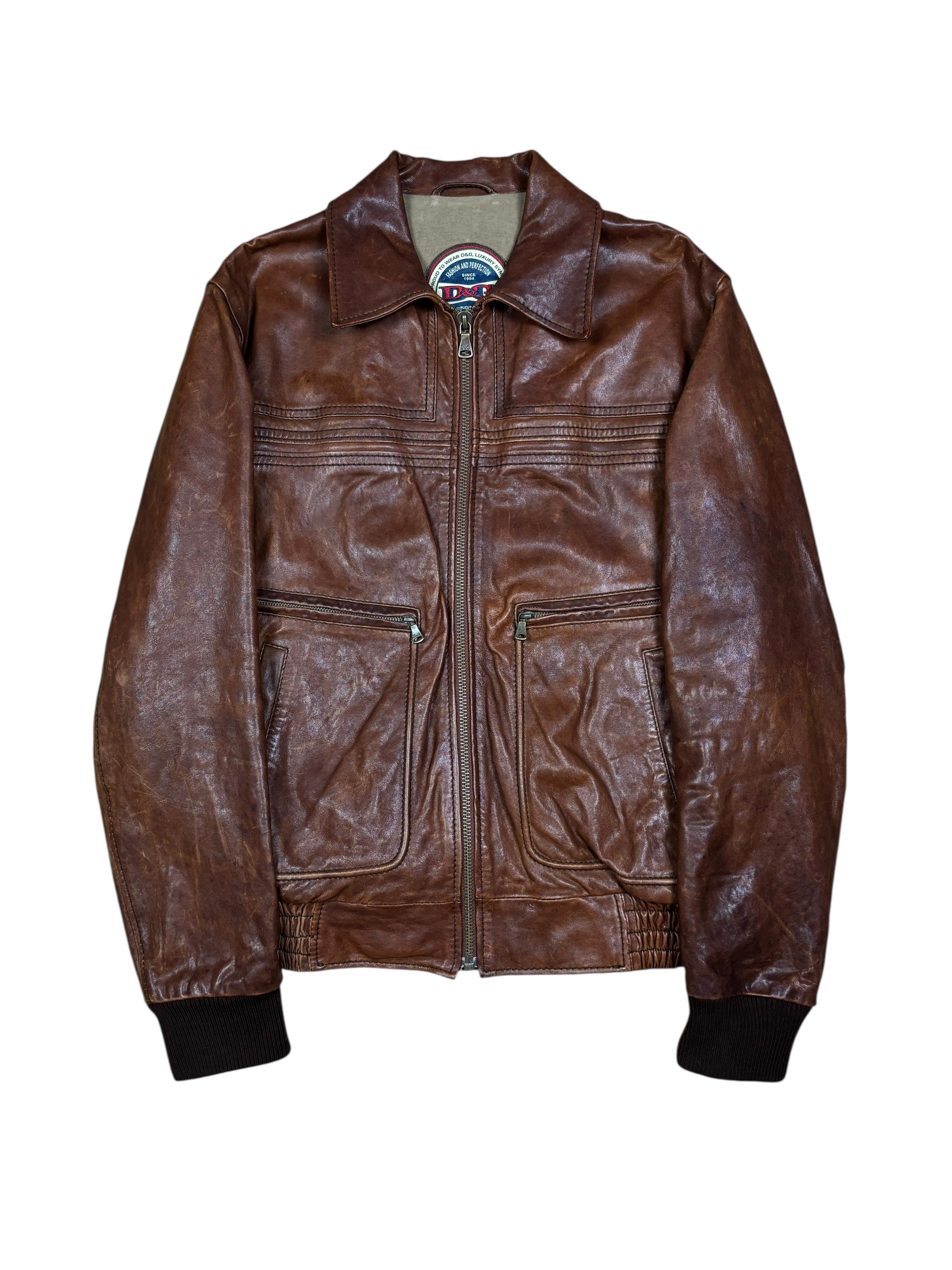 Chaqueta Bomber Dolce & Gabbana de cuero marrón "Story Of Love 1994" de los 2000