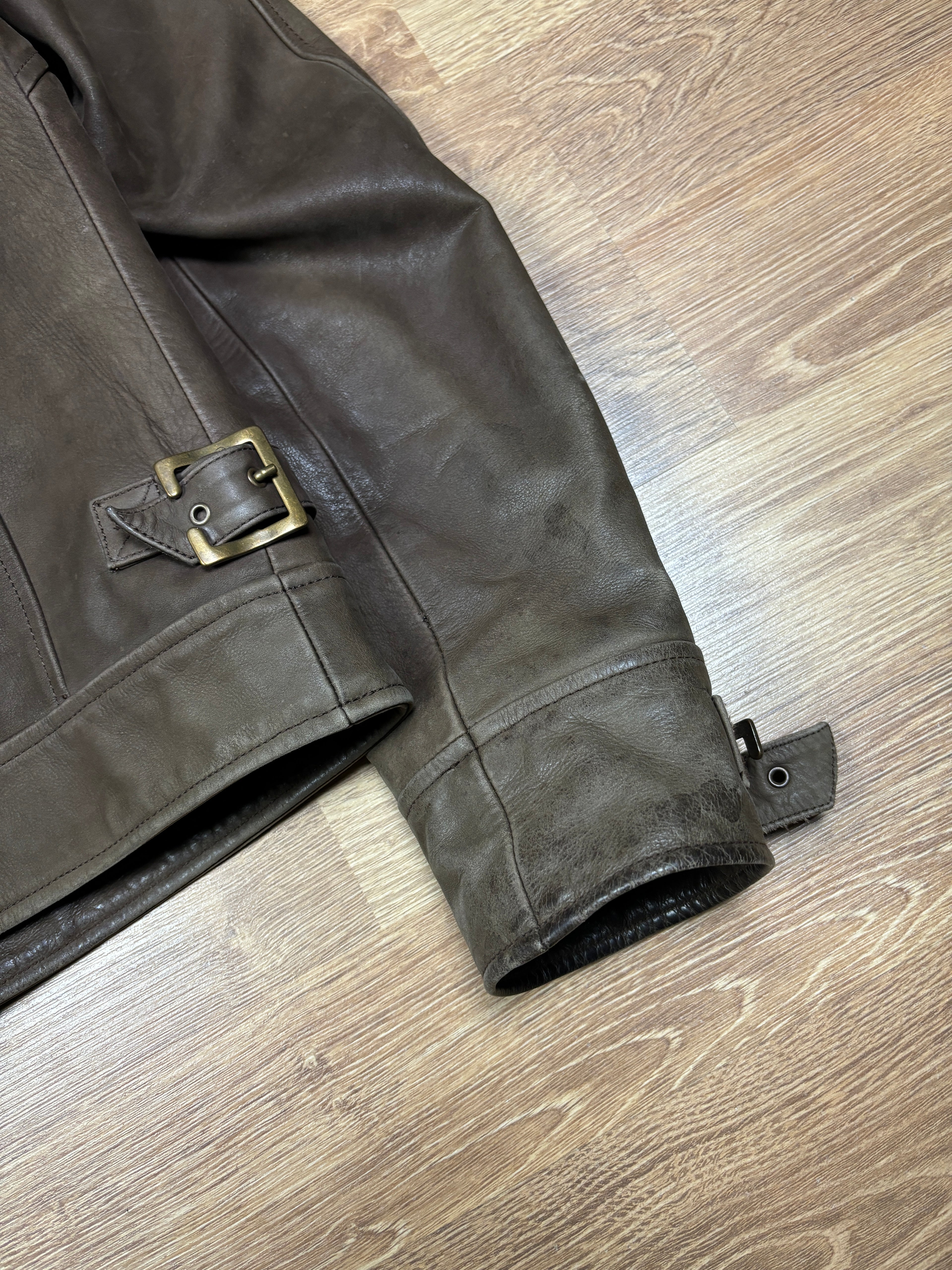2000s Gianfranco Ferré Distressed Brown Leather Racer Jacket