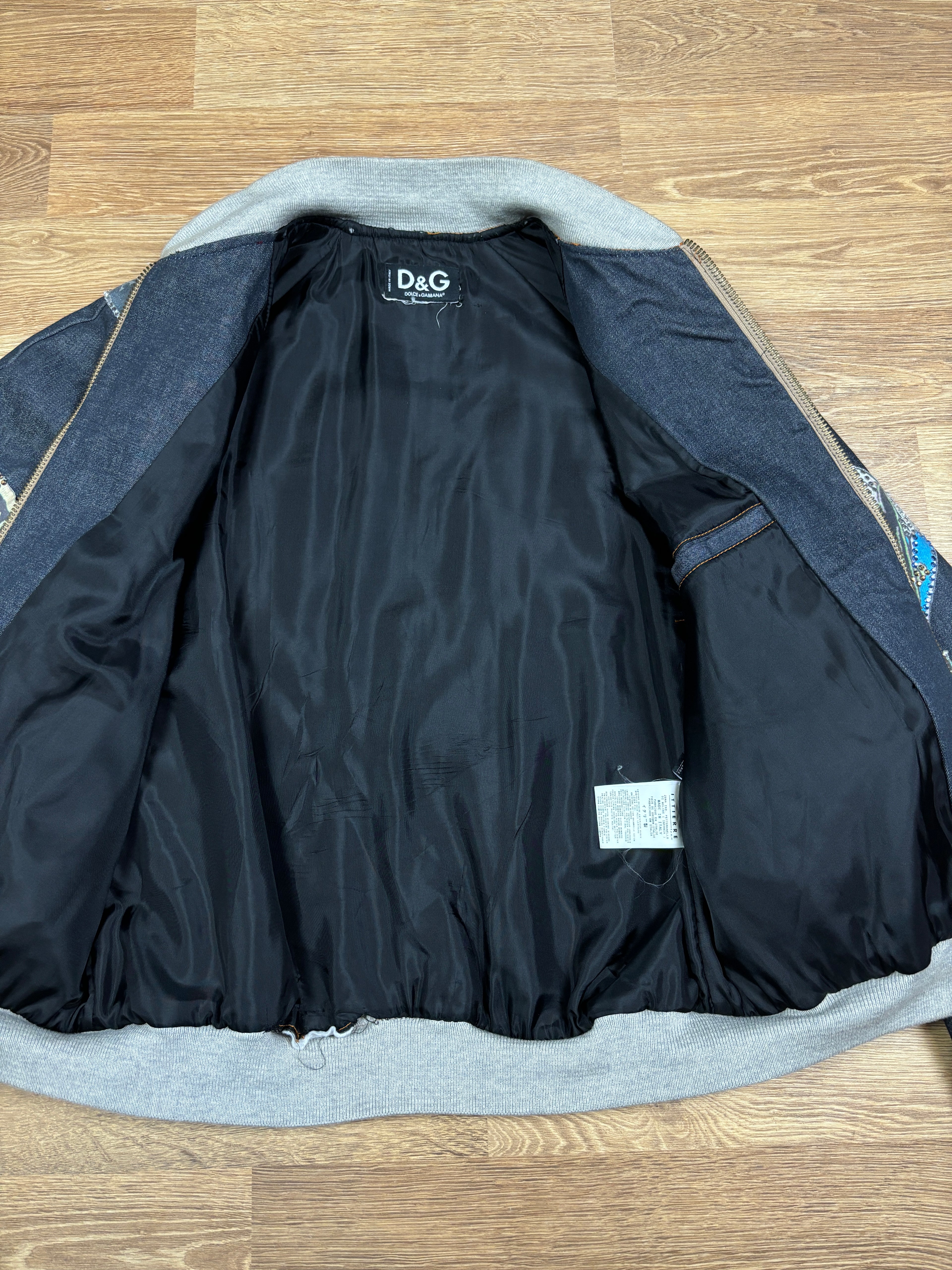 FW2003 Dolce & Gabbana Rhinestone Patchwork Denim Bomber Jacket