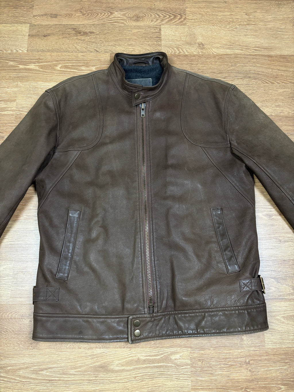 2000s Gianfranco Ferré Distressed Brown Leather Racer Jacket