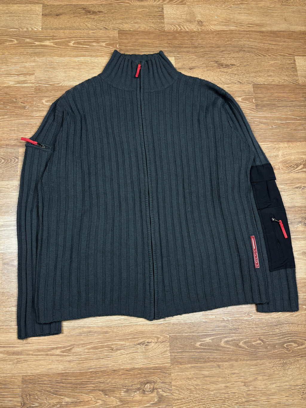 2000s Prada Linea Rossa Ribbed Utility Knitted Zip-Up