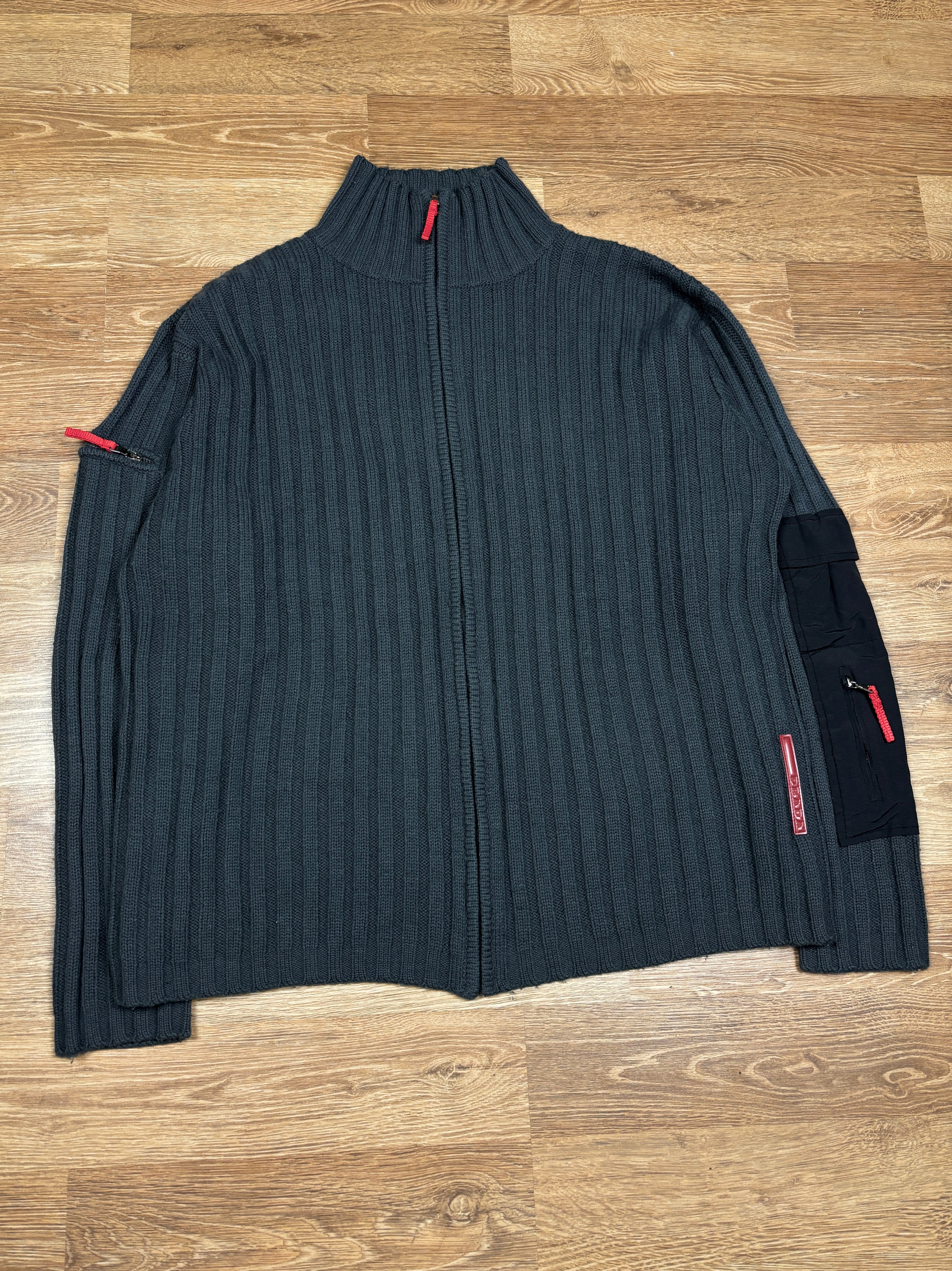 2000s Prada Linea Rossa Ribbed Utility Knitted Zip-Up