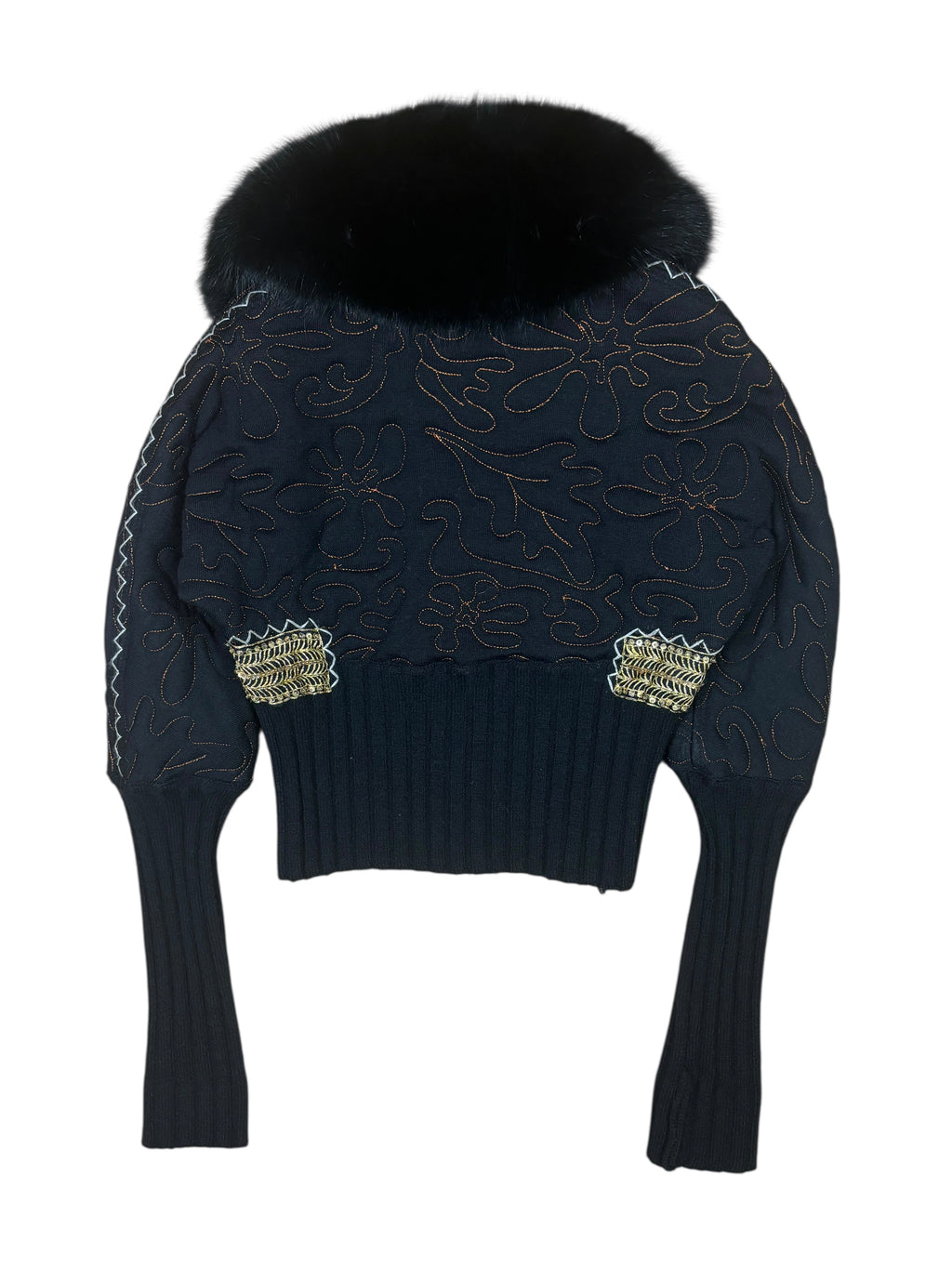 2000s Roberto Cavalli Embroidered Fox Fur Collar Jacket