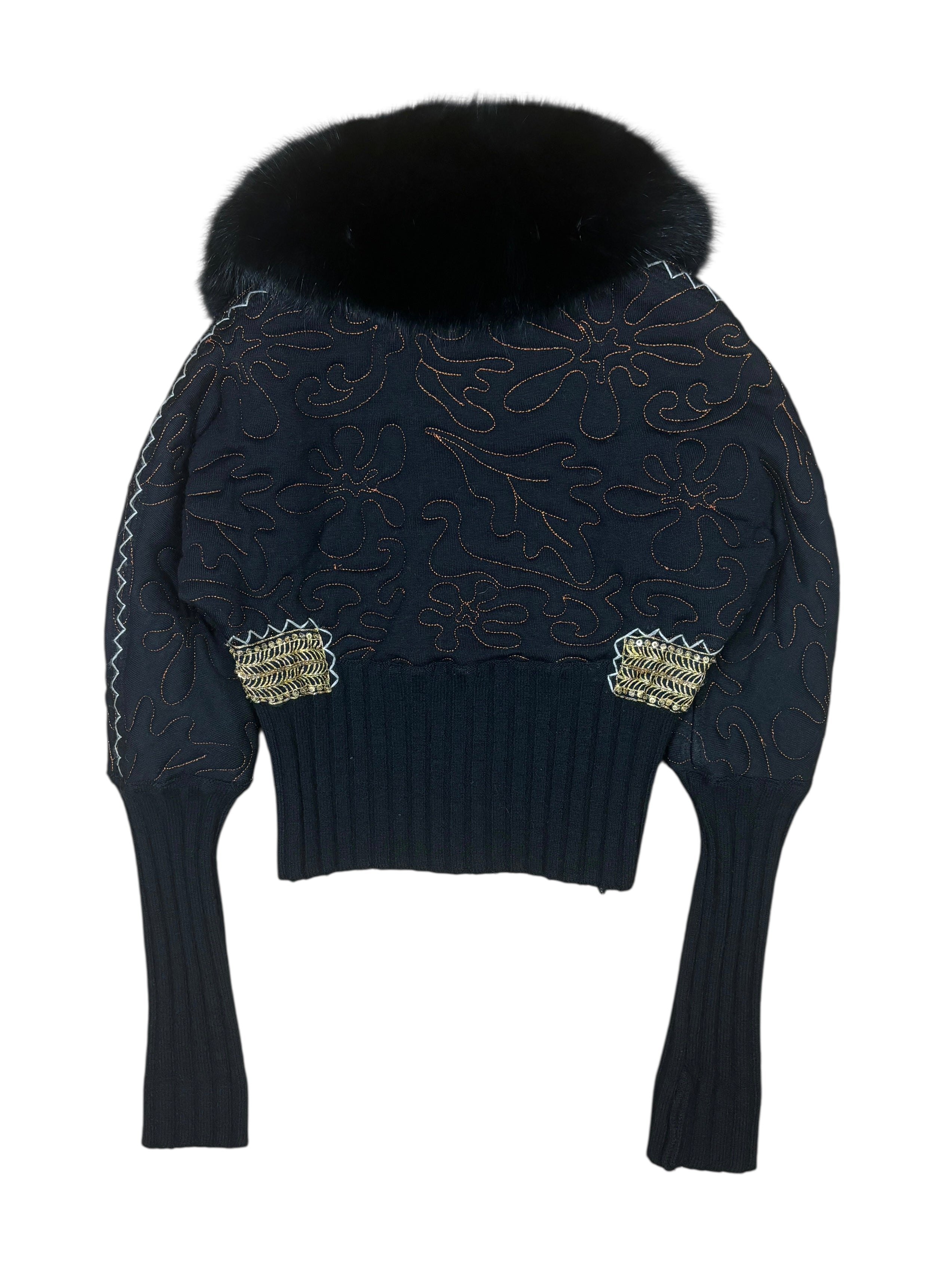 2000s Roberto Cavalli Embroidered Fox Fur Collar Jacket