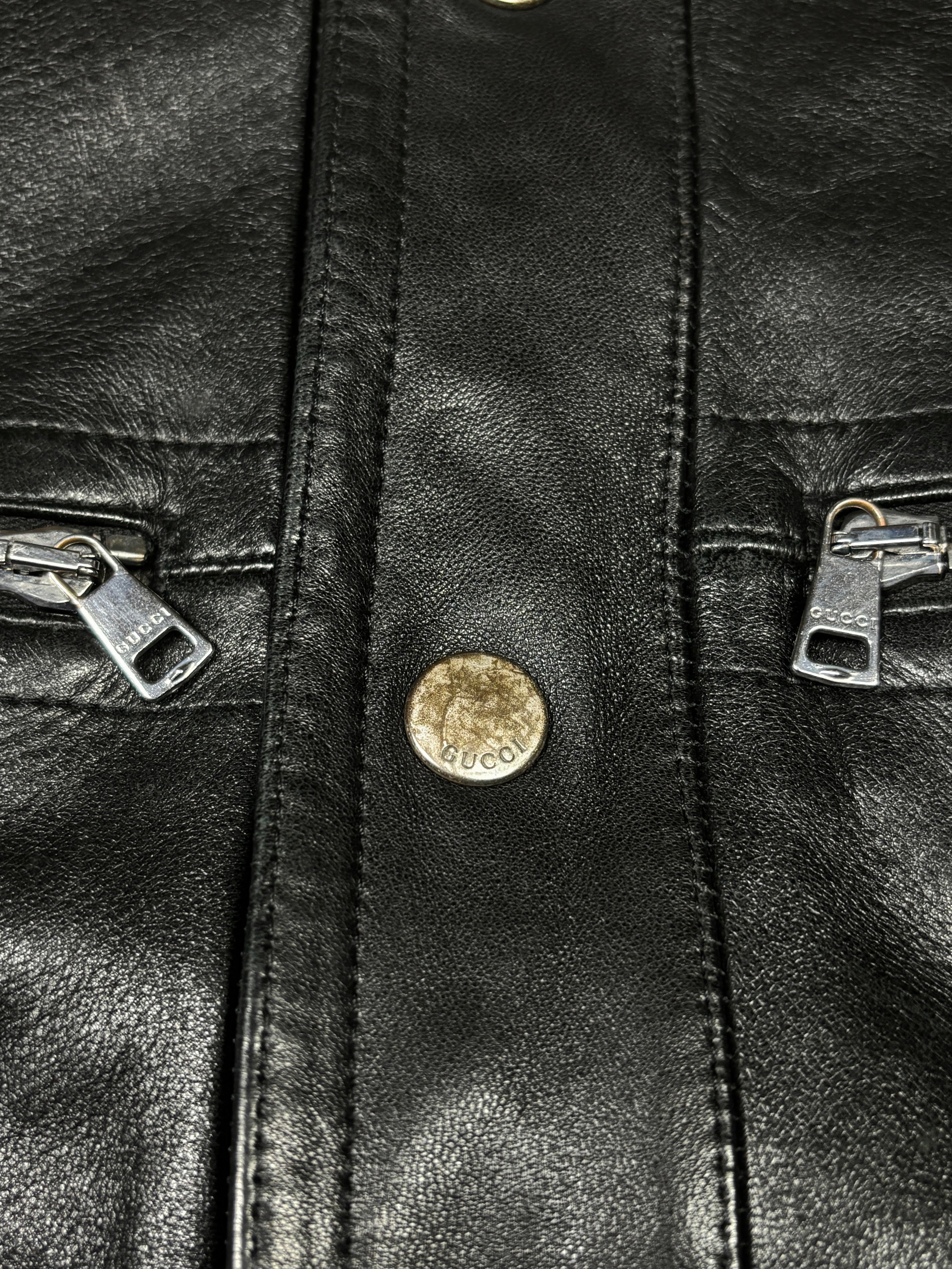 Chaqueta bomber de piel con franja web de Gucci de los 2000