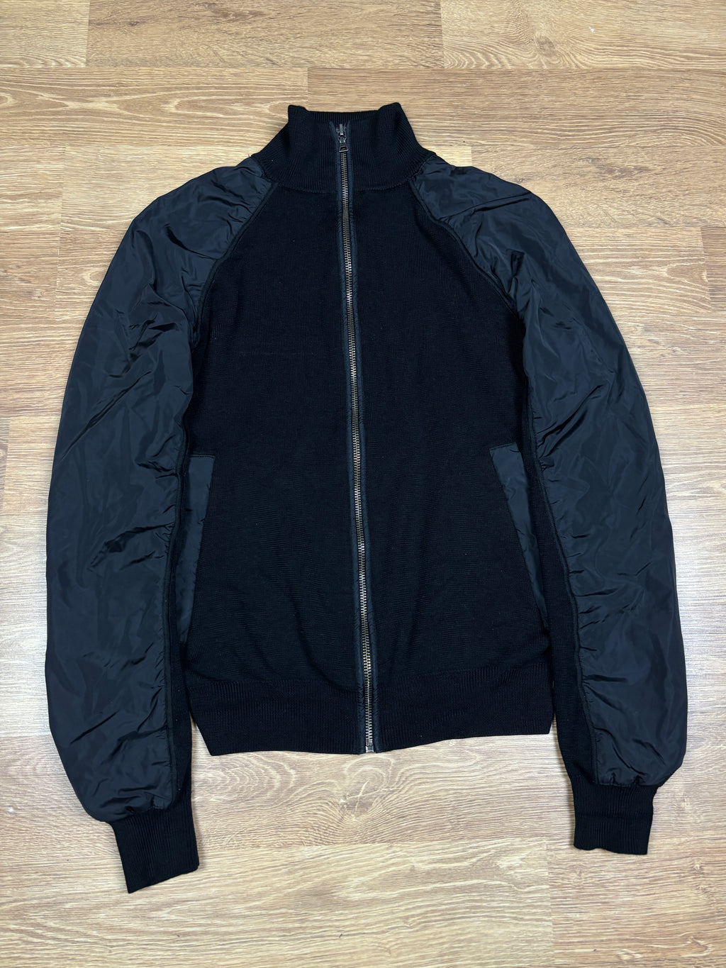 Prada Black Knit & Nylon Zip Jacket