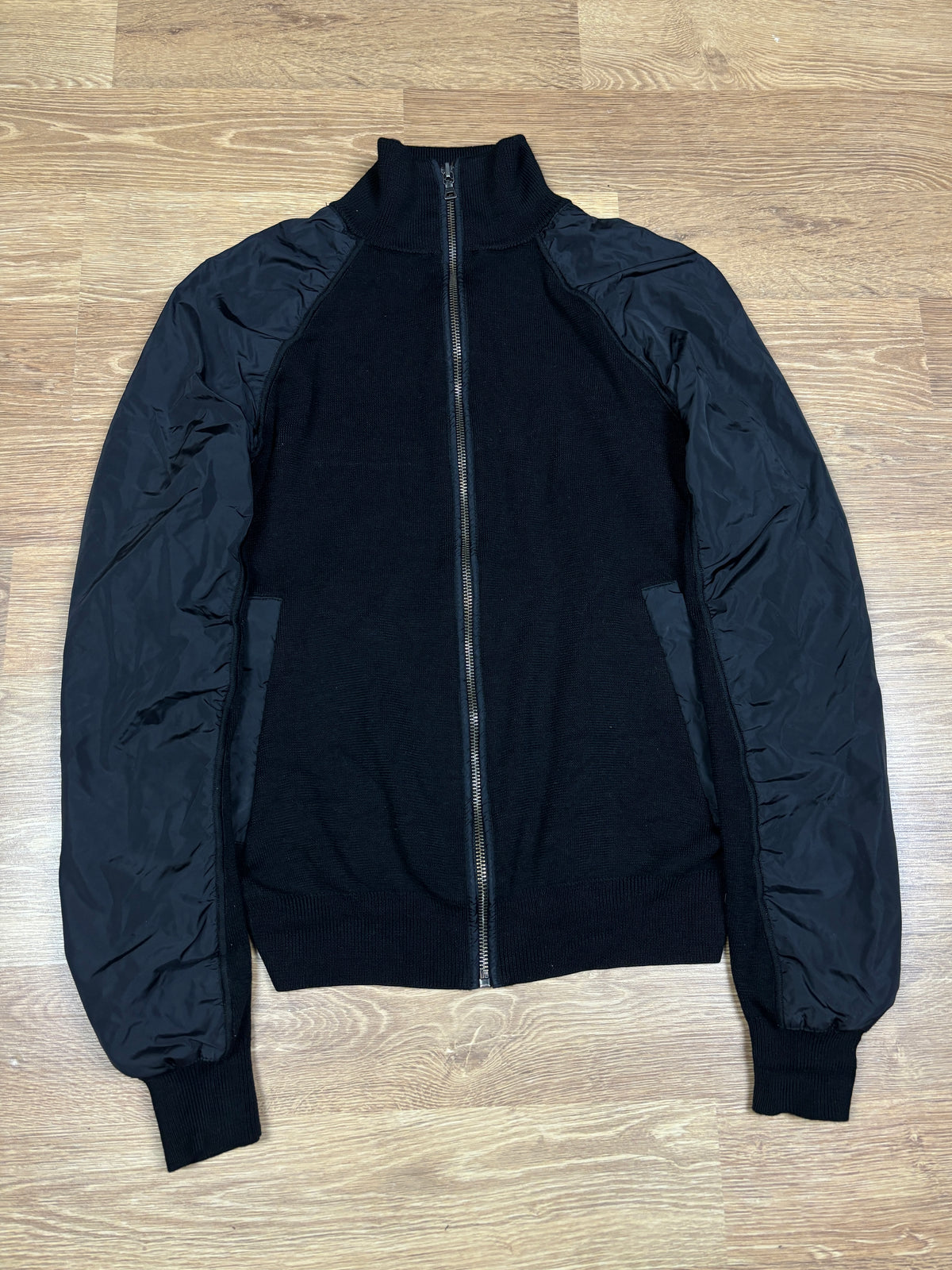 Prada Black Knit & Nylon Zip Jacket