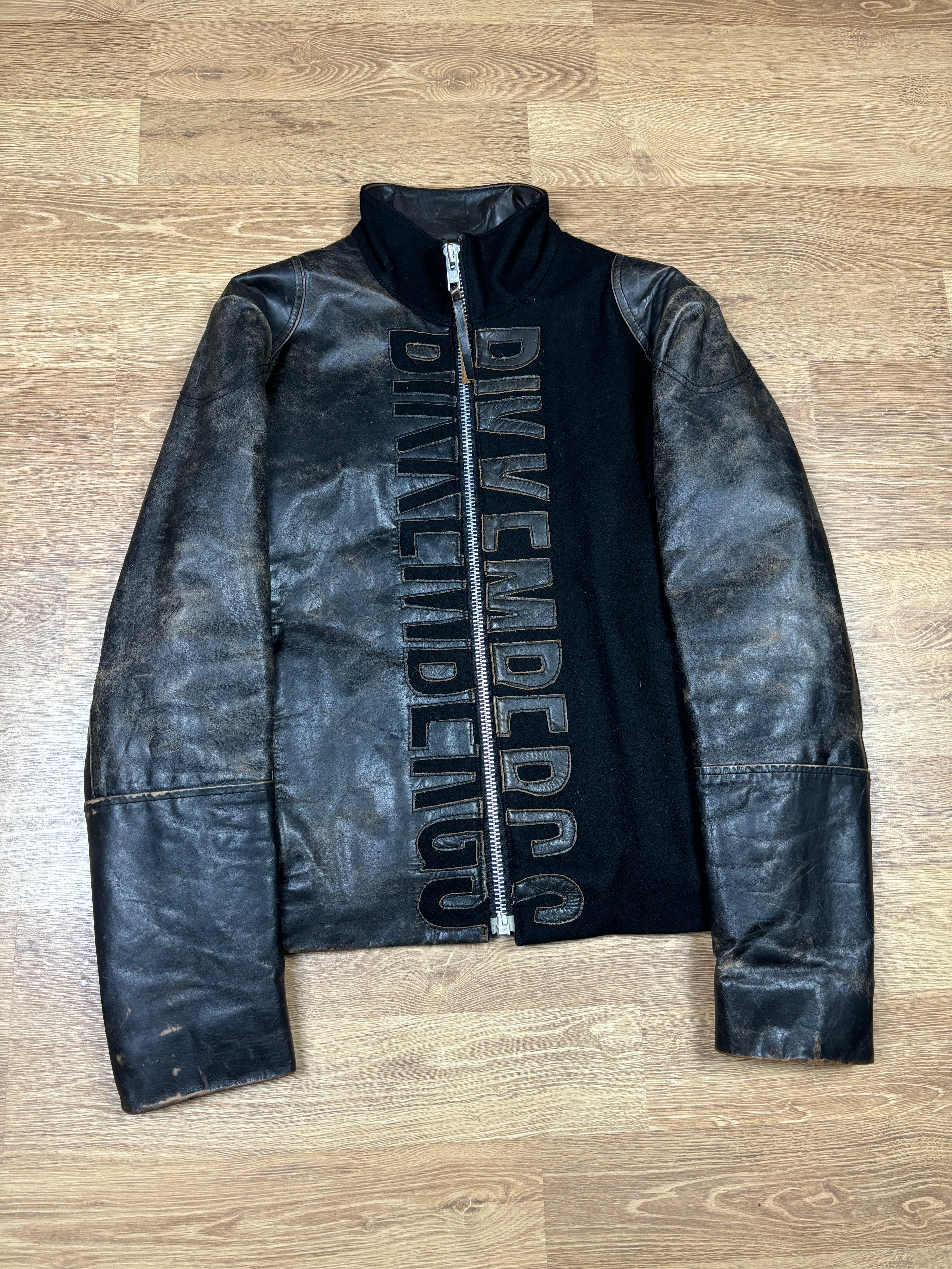 Chaqueta híbrida de cuero y lana Dirk Bikkembergs de los 2000