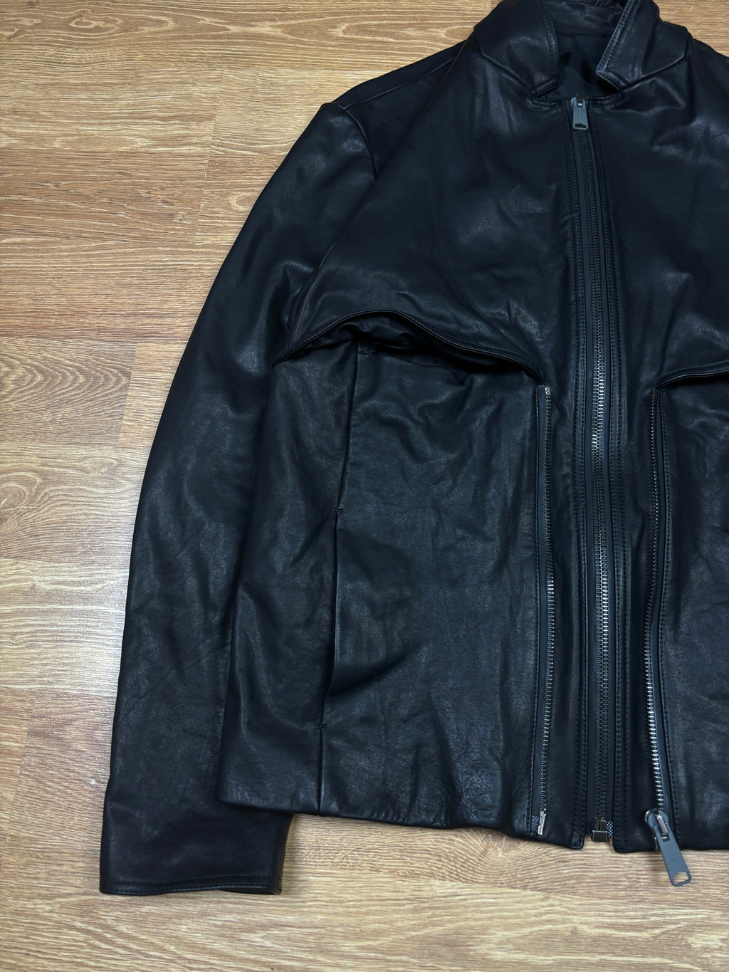 Balenciaga AW2010 Black Leather Double Zip Jacket