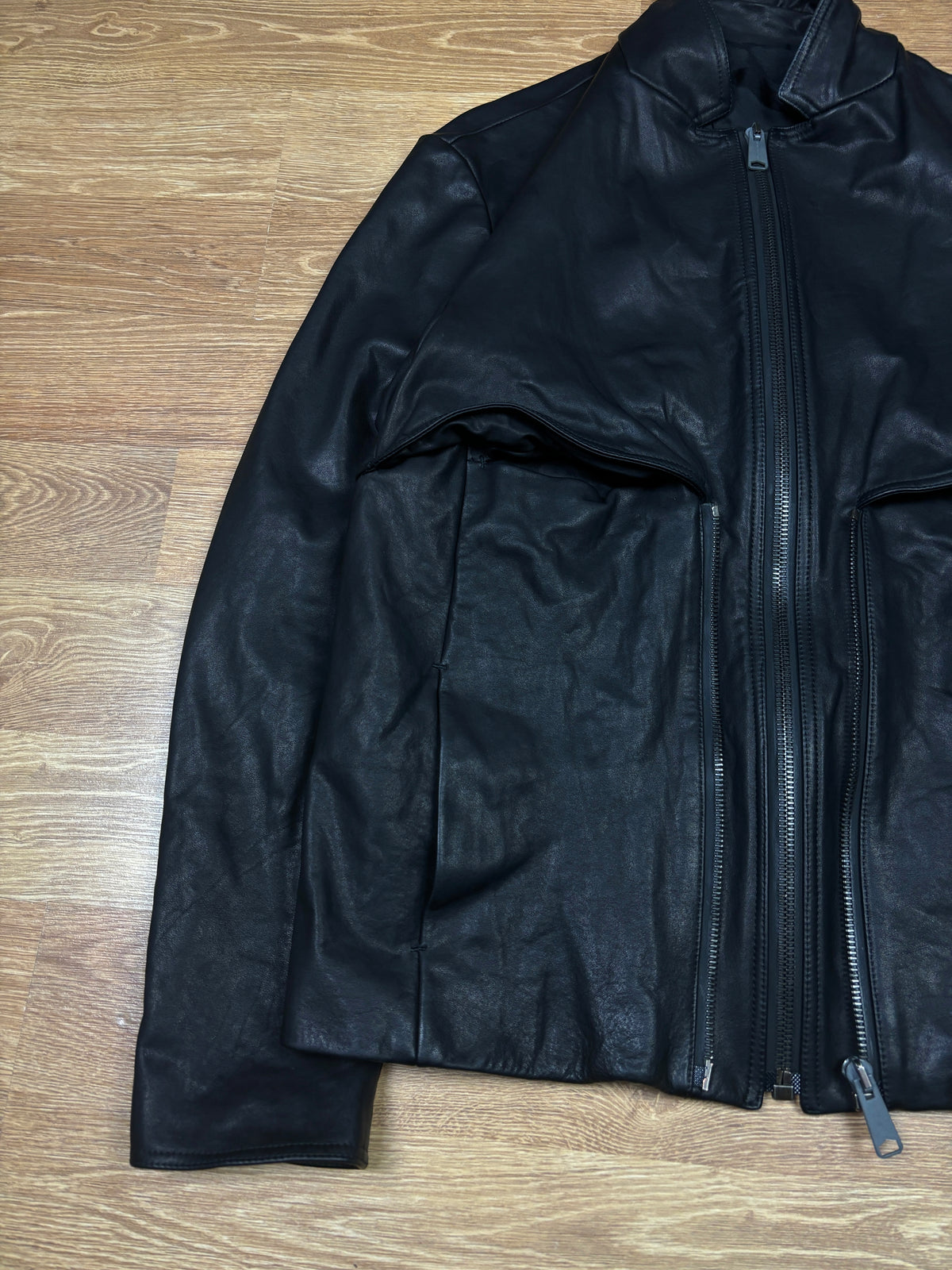 Balenciaga AW2010 Black Leather Double Zip Jacket