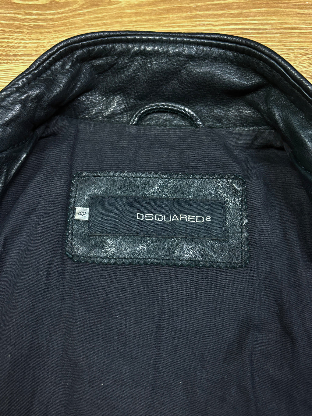 2000s Dsquared2 Cropped Black Leather Biker Jacket