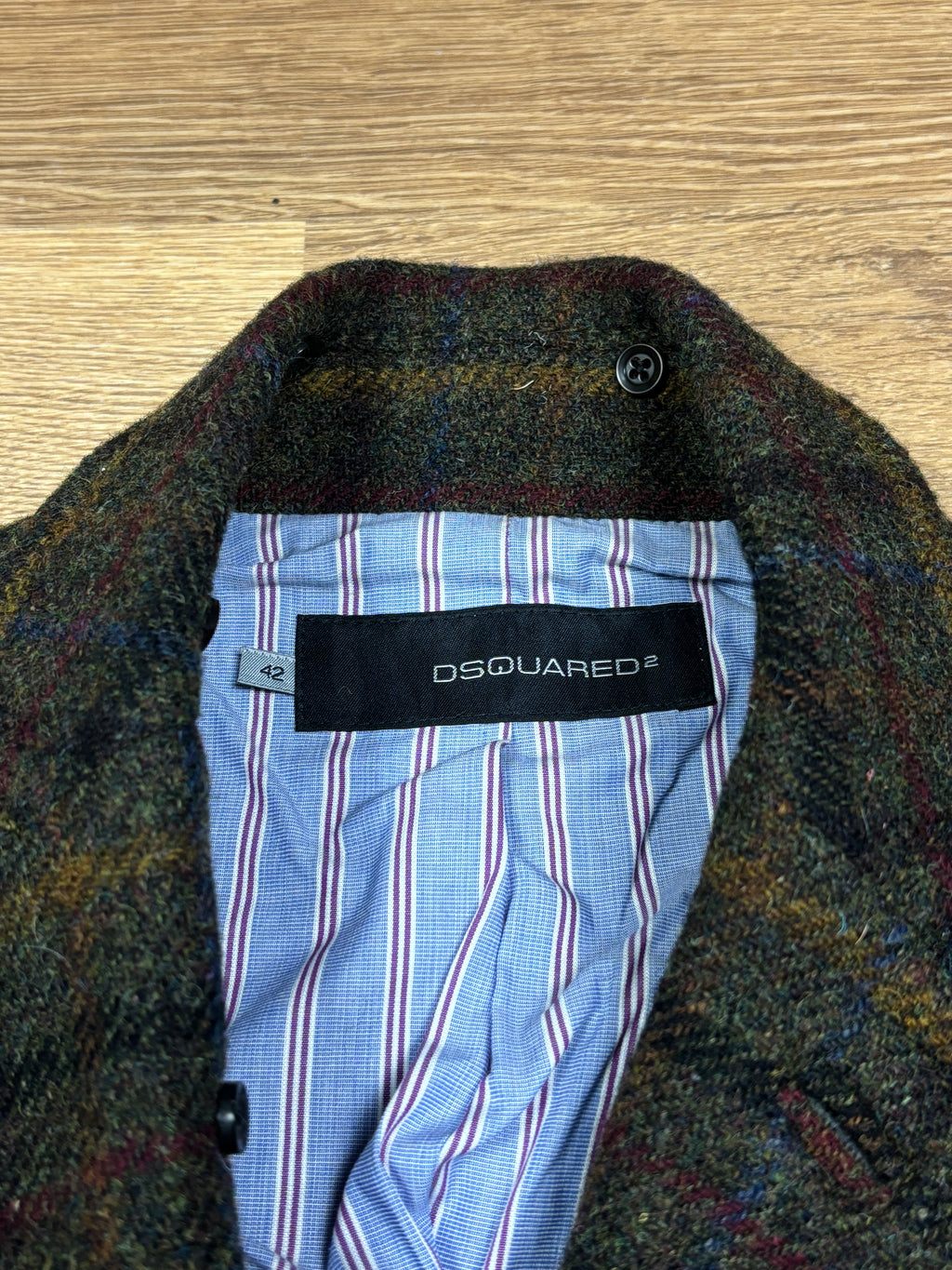 2000s Dsquared2 Plaid Wool Leather Strap Jacket