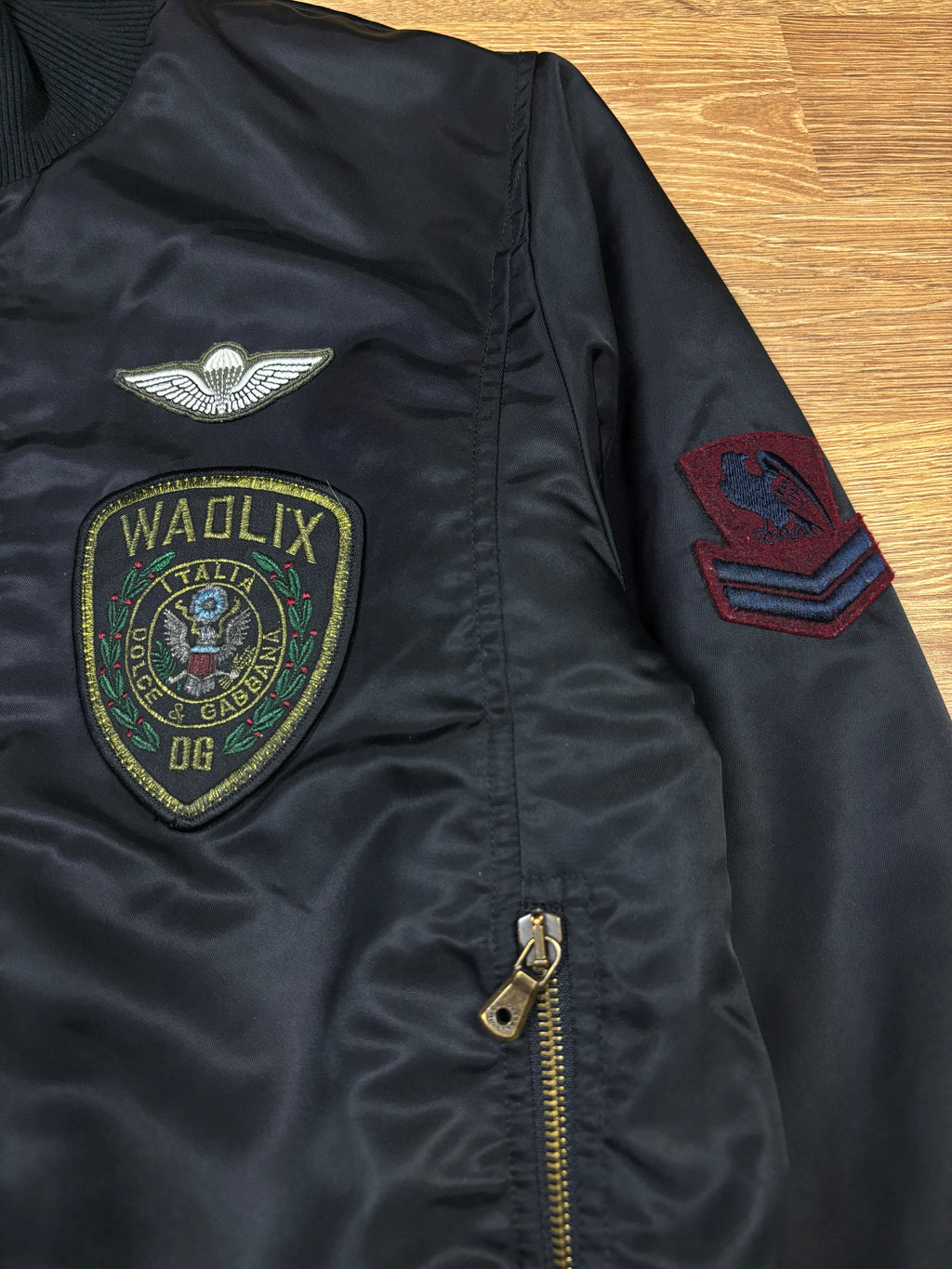 2000s Dolce & Gabbana Military Patch Nylon Bomber Jacket