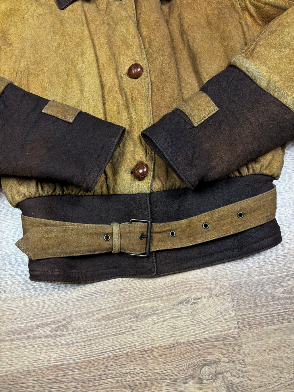 1990s Emporio Armani Shearling Collar Distressed Suede Aviator Jacket