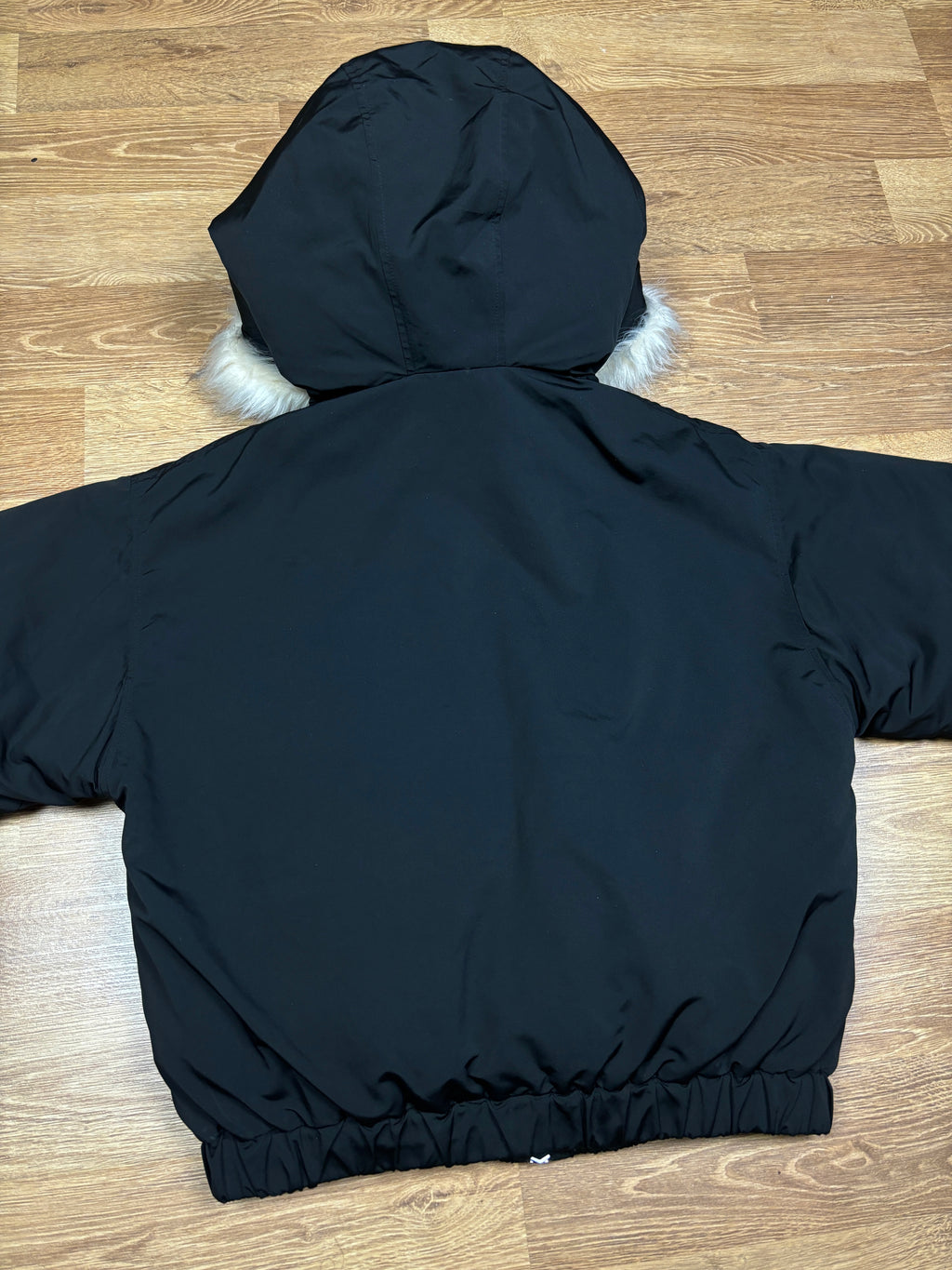 2000s Emporio Armani Black Fur Hooded Bomber Jacket