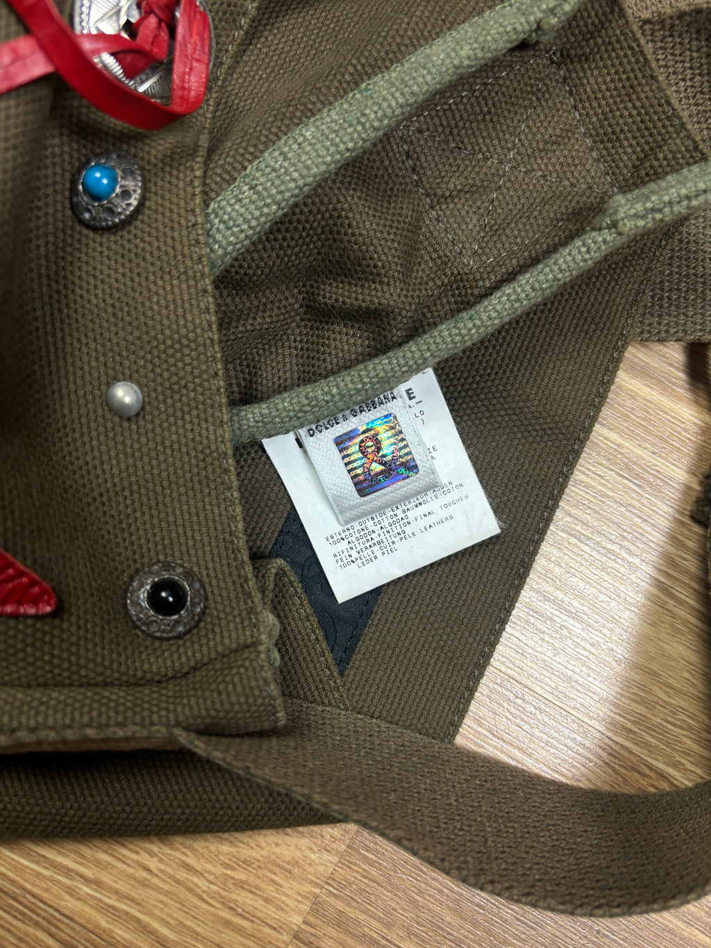 Dolce & Gabbana Canvas Shoulder Bag with Red Leather Phoenix