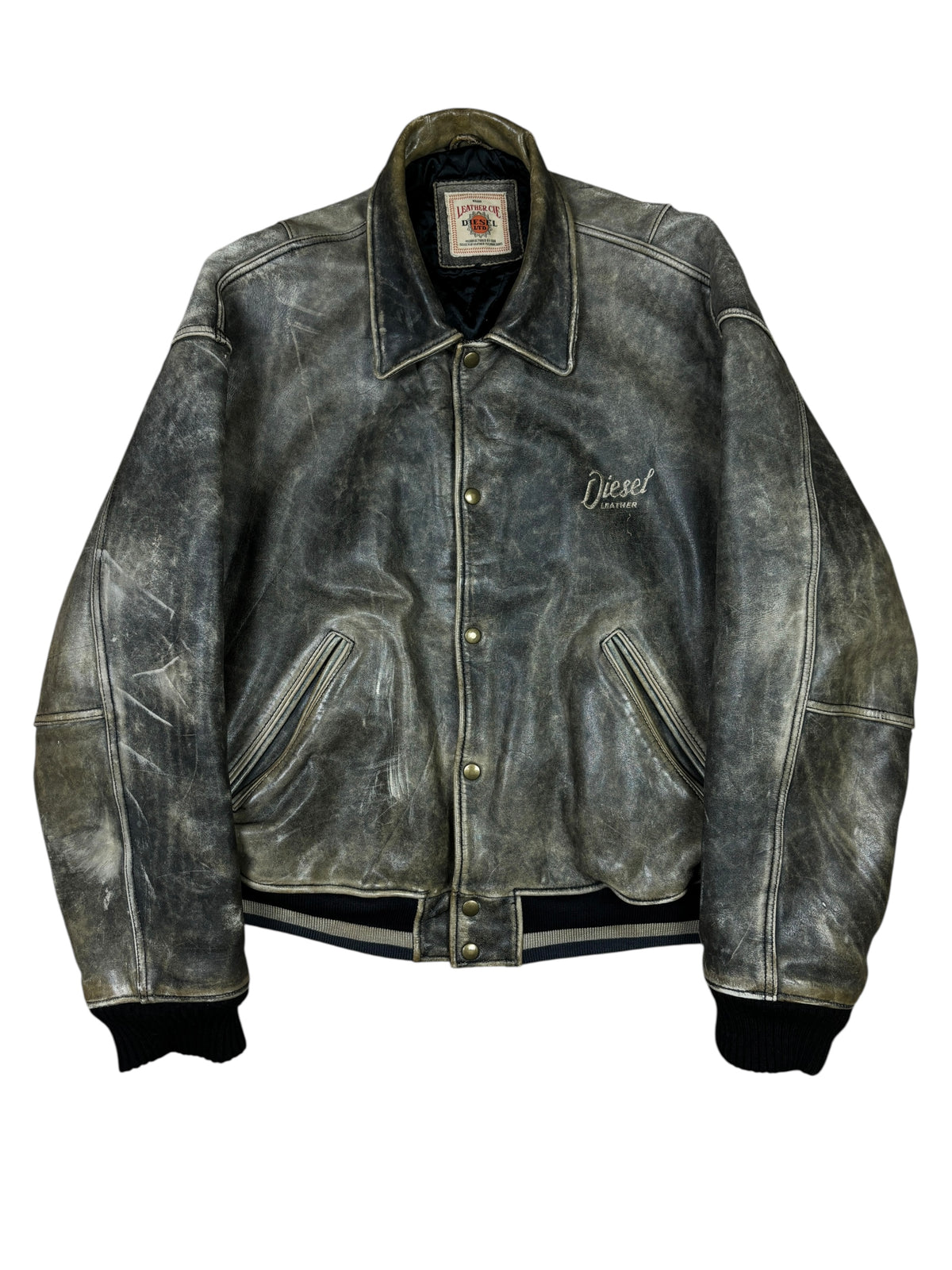 1990s Diesel Distressed Leather Bomber Jacket