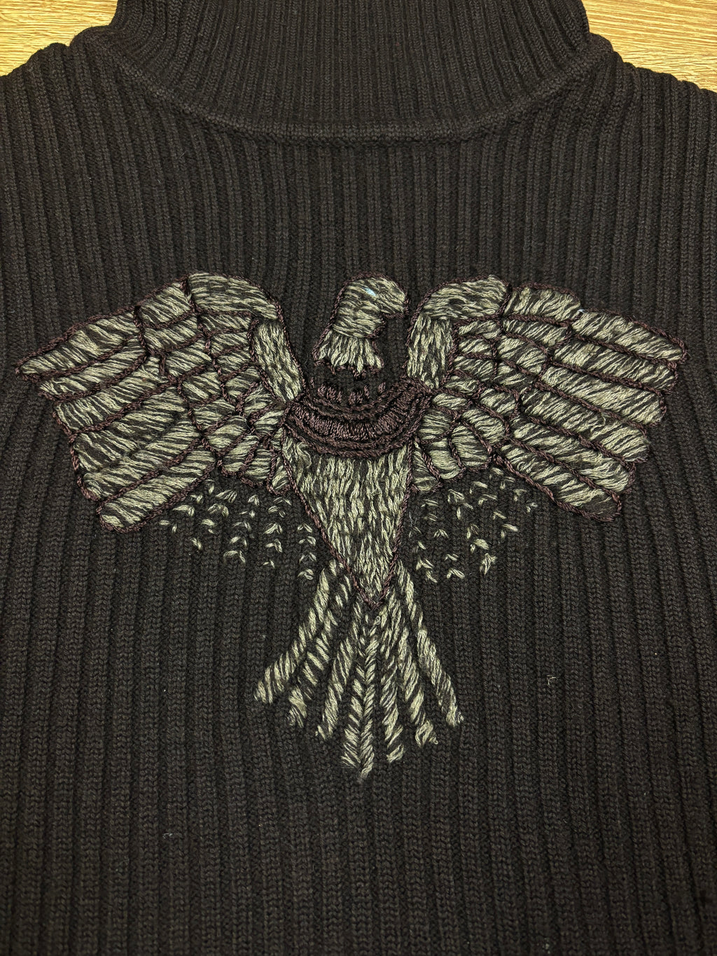 2000s Roberto Cavalli Wool Phoenix Embroidered Turtleneck
