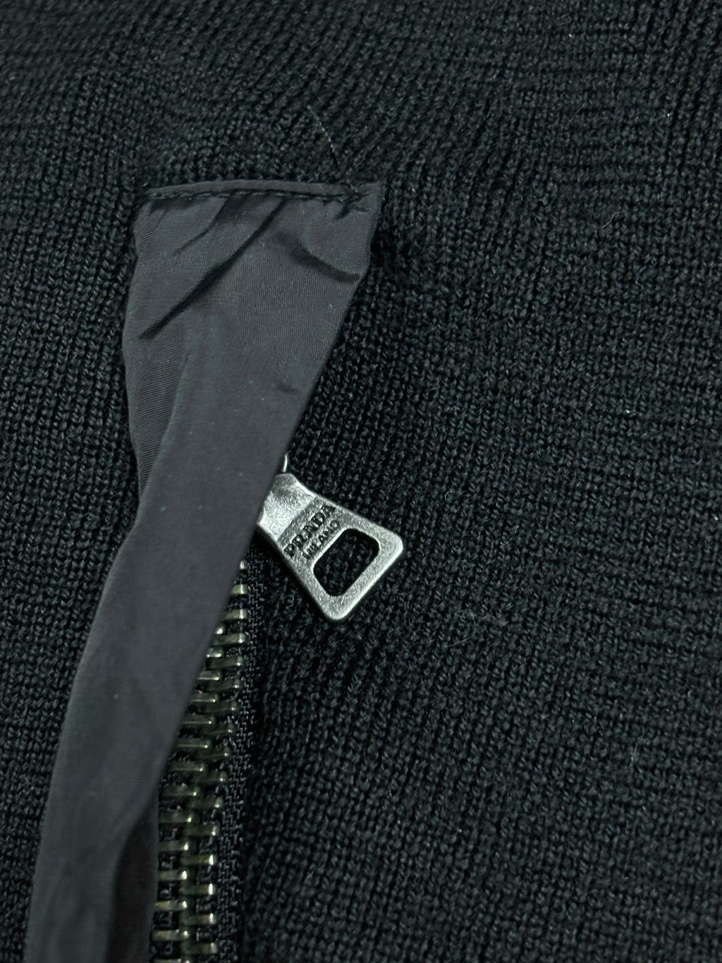 Prada Black Knit & Nylon Zip Jacket