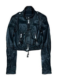 2000s Dsquared2 Cropped Black Leather Biker Jacket