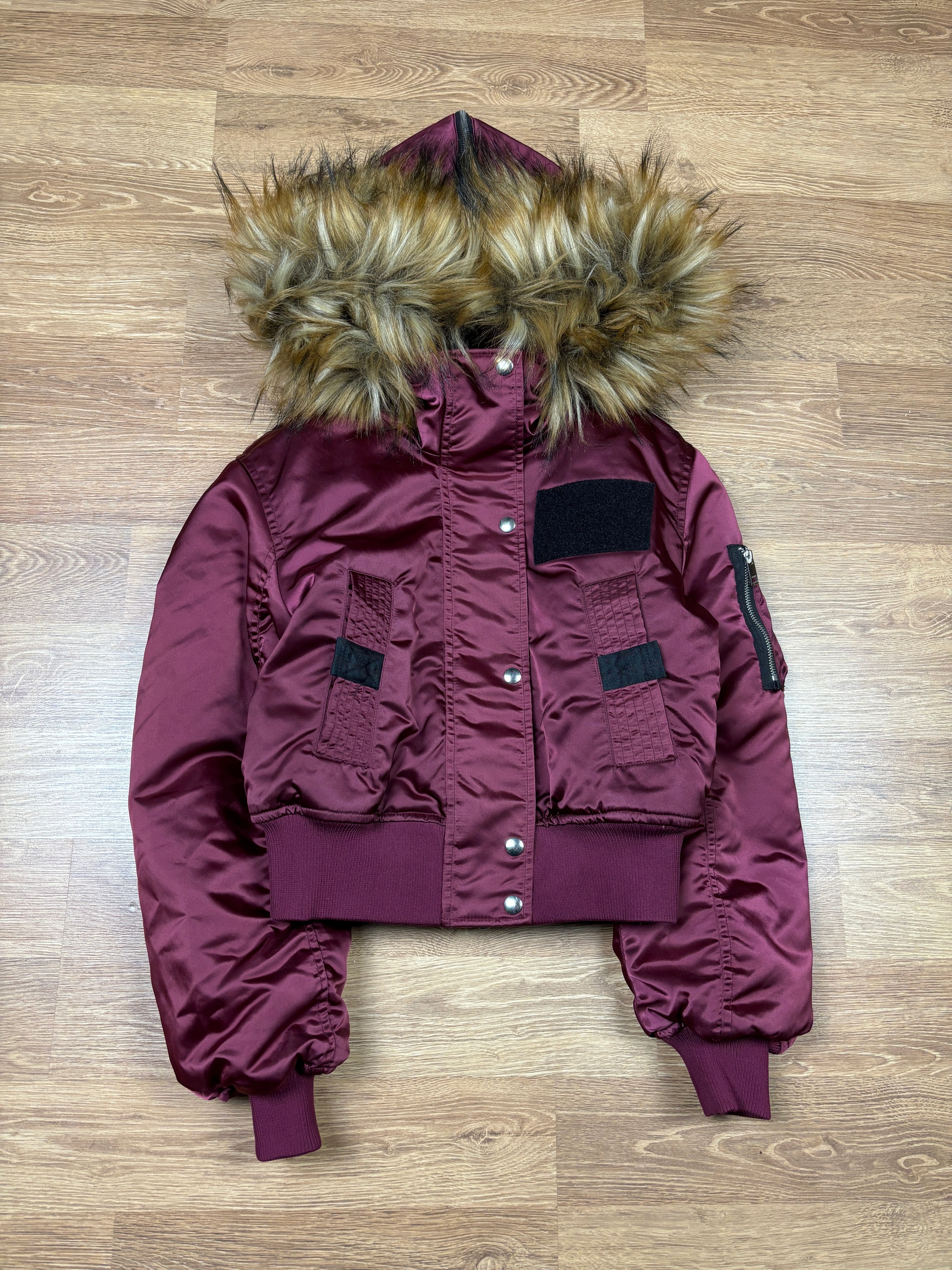Diesel Faux Fur Zipper Hood Bomber Jacket