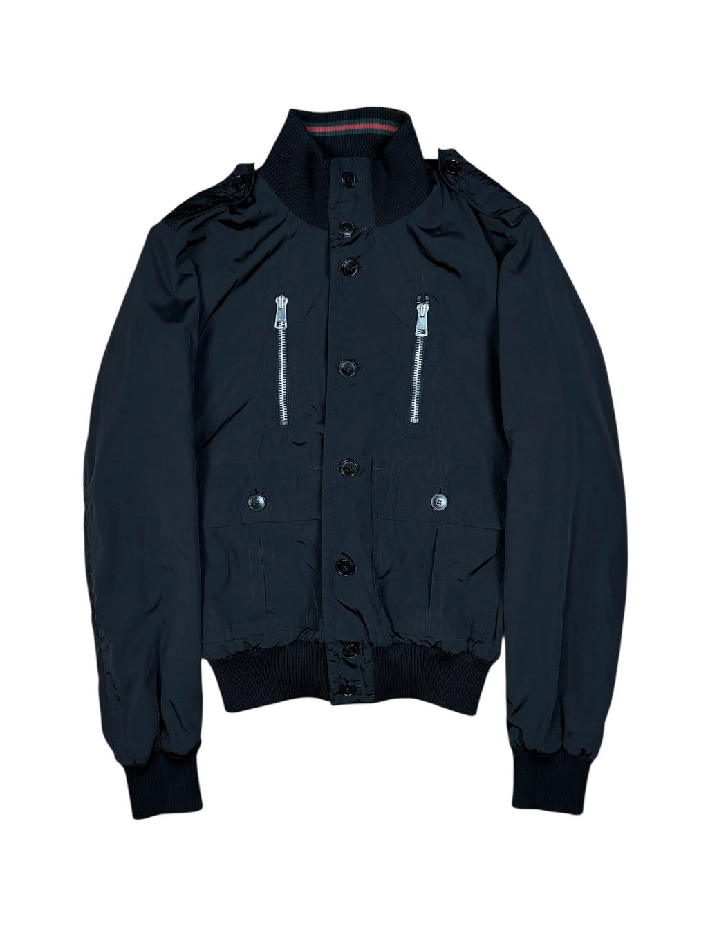Gucci Black Nylon Jacket with Web Collar