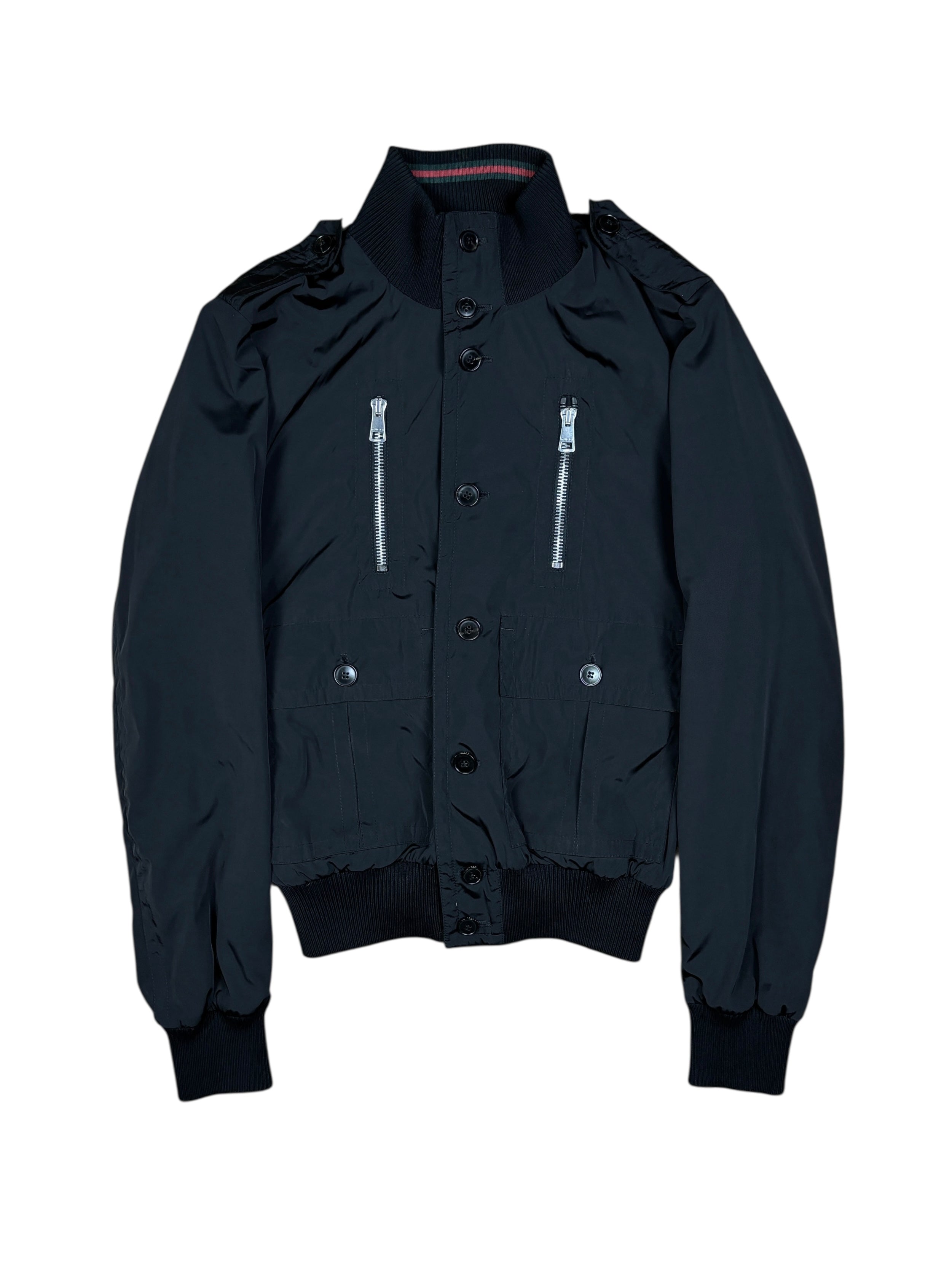Gucci Black Nylon Jacket with Web Collar