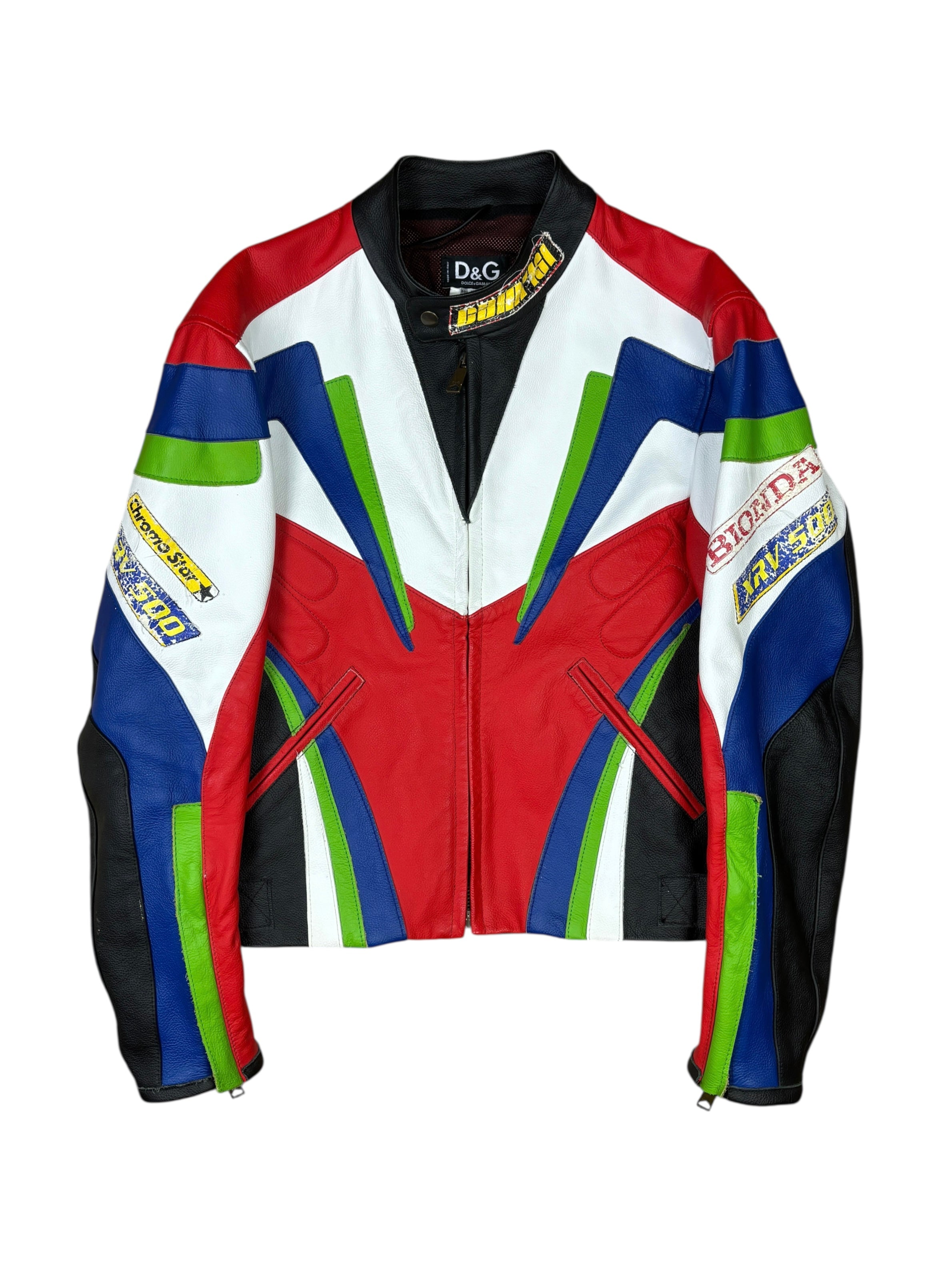 Chaqueta de cuero para motociclista de pasarela Dolce & Gabbana SS2002