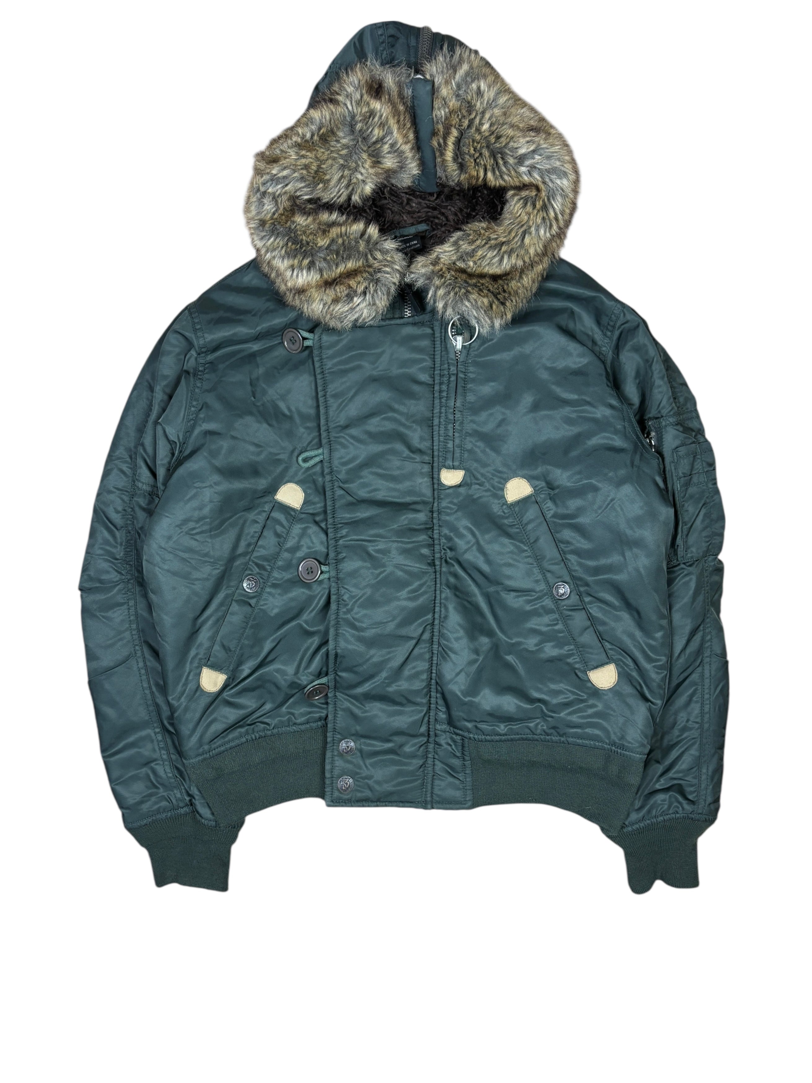 2000s Diesel Faux Fur Hood Bomber Jacket