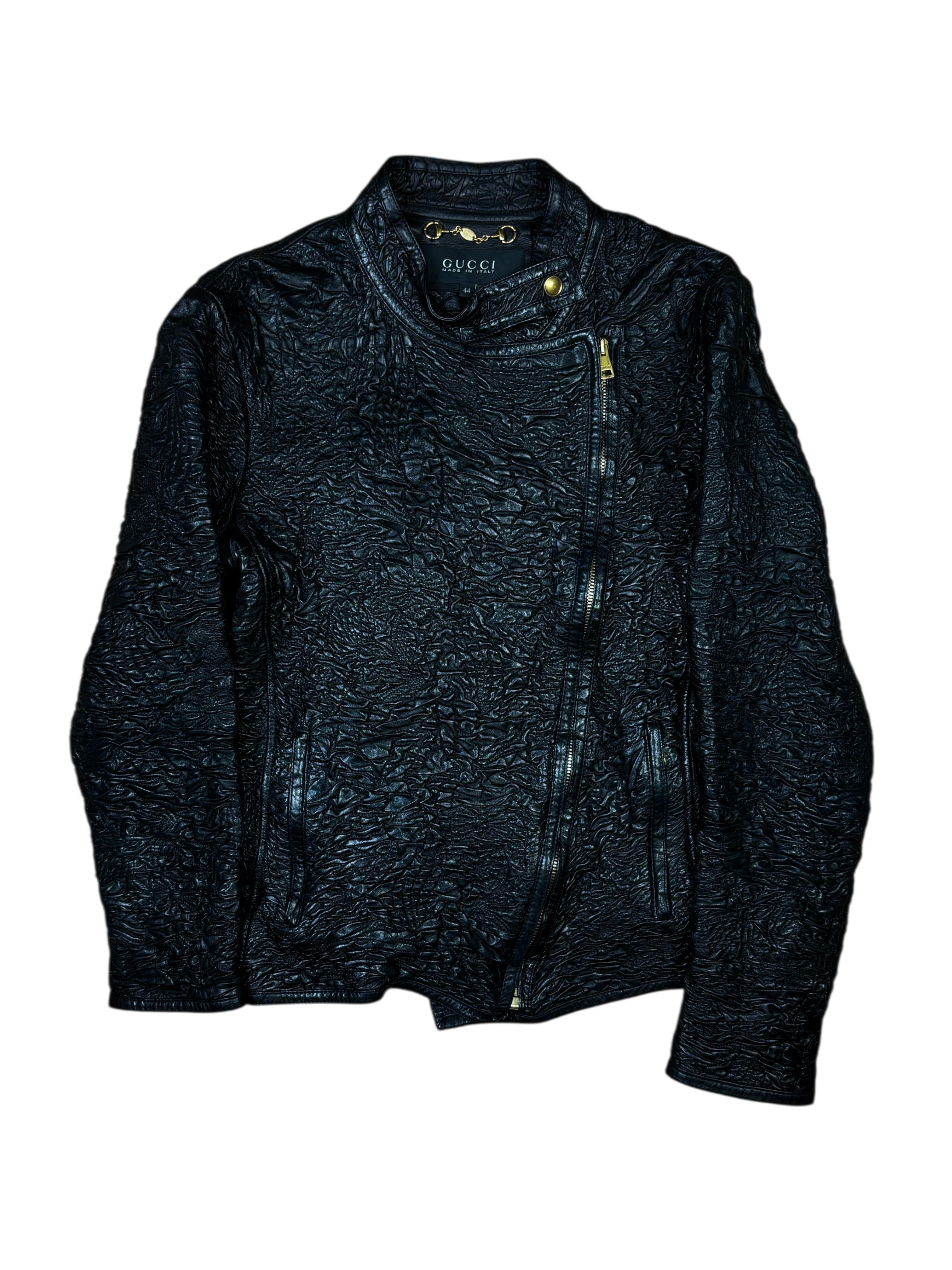 Gucci by Frida Giannini Asymmetrical Wrinkled Stretch Leather Jacket