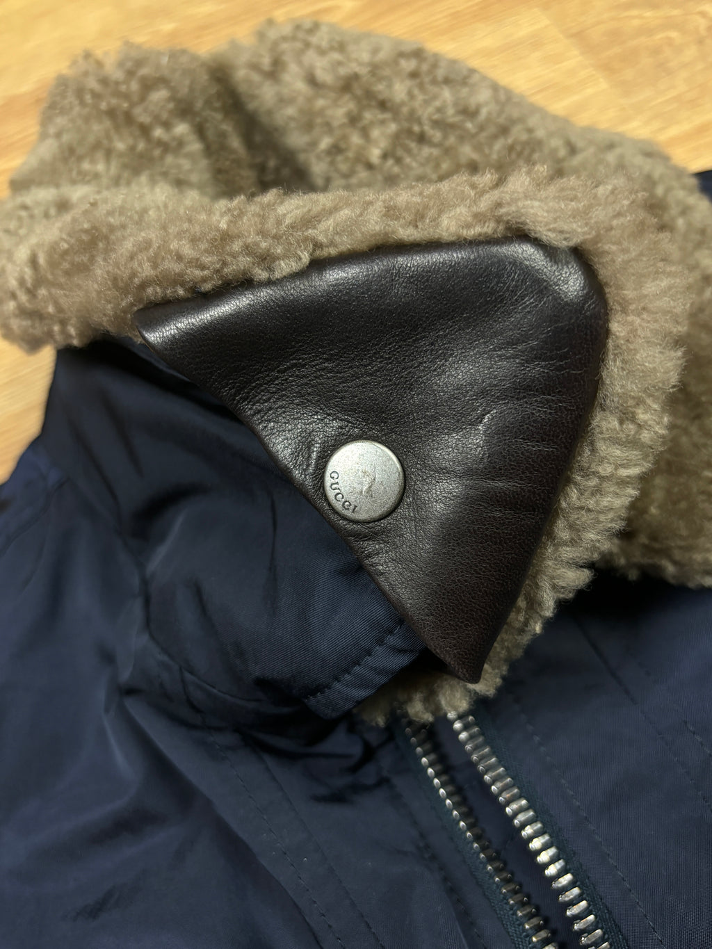 Gucci AW2011 Shearling Collar Nylon Bomber Jacket