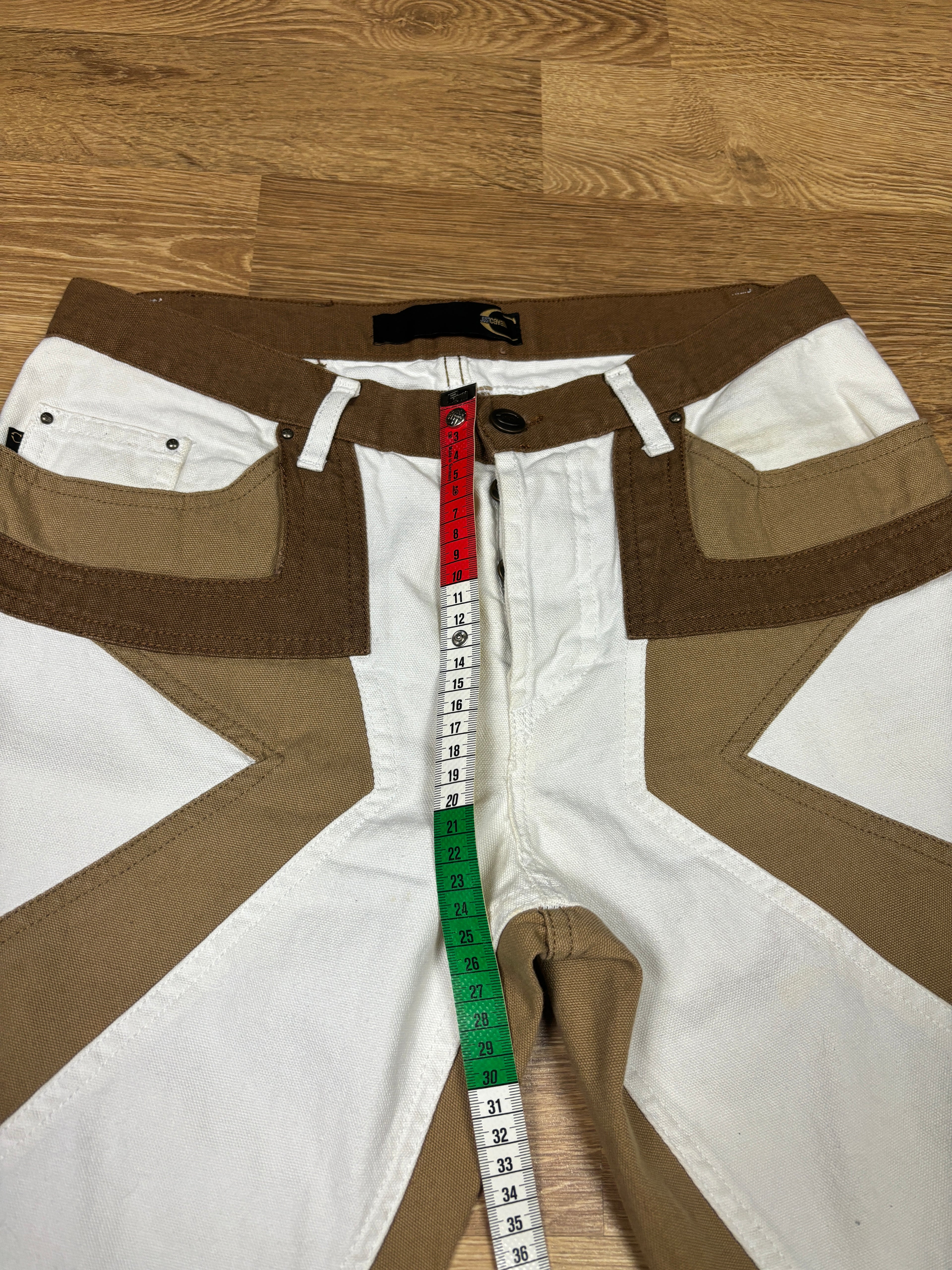 2000s Just Cavalli Brown & White Panel Flared Pants