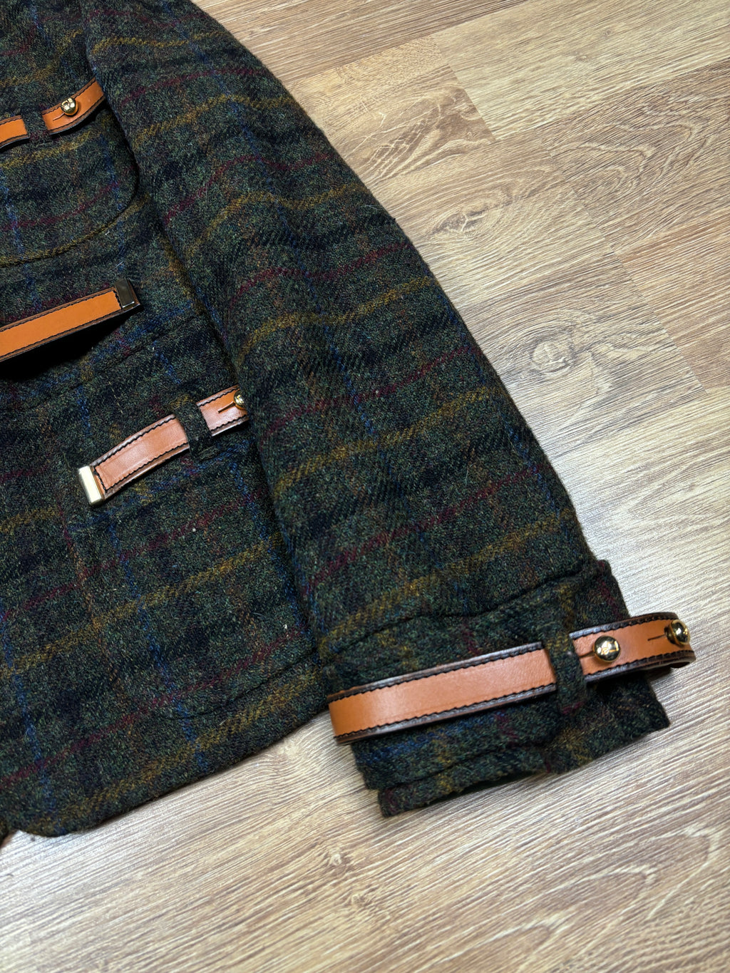2000s Dsquared2 Plaid Wool Leather Strap Jacket