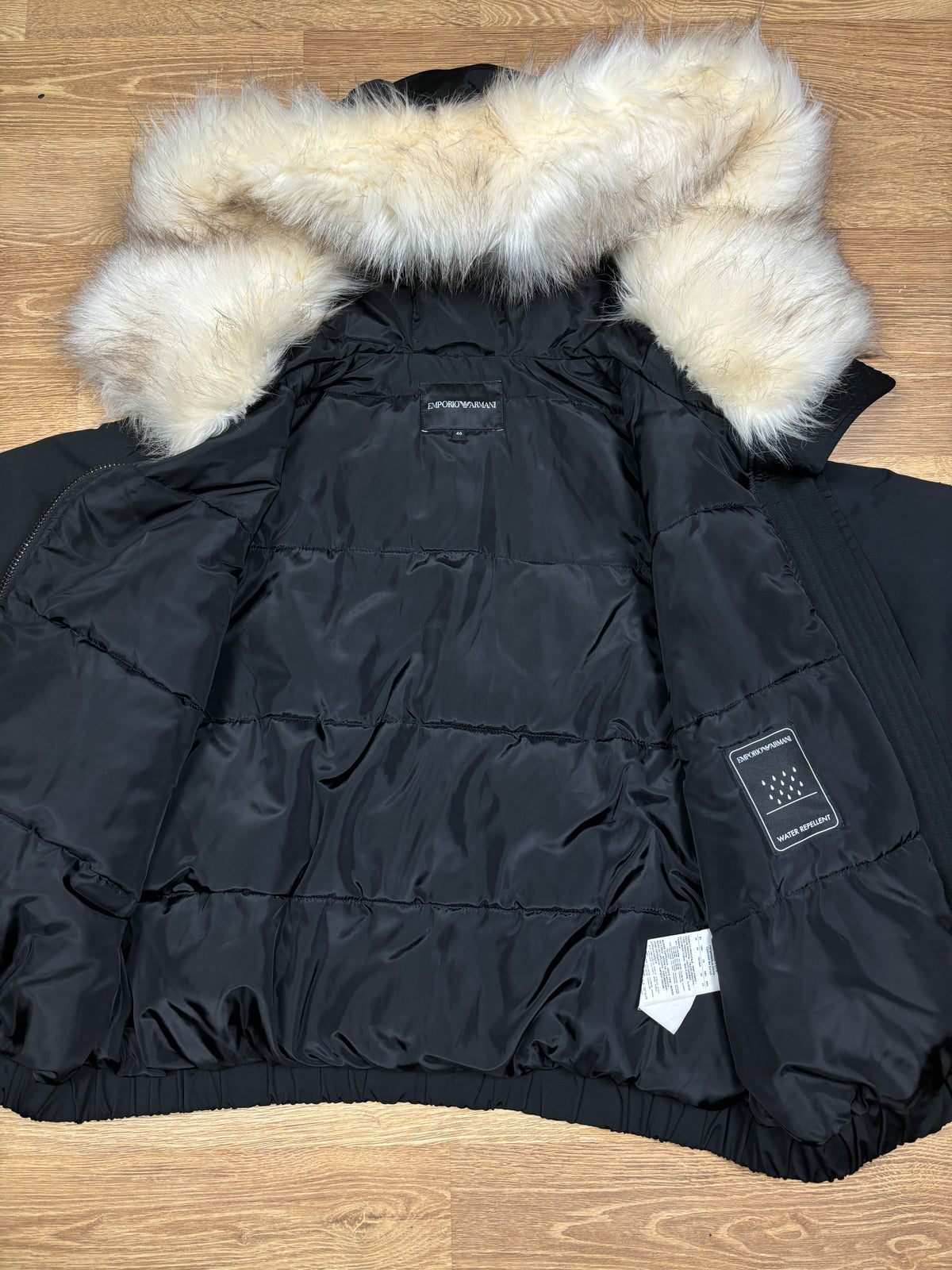 2000s Emporio Armani Black Fur Hooded Bomber Jacket