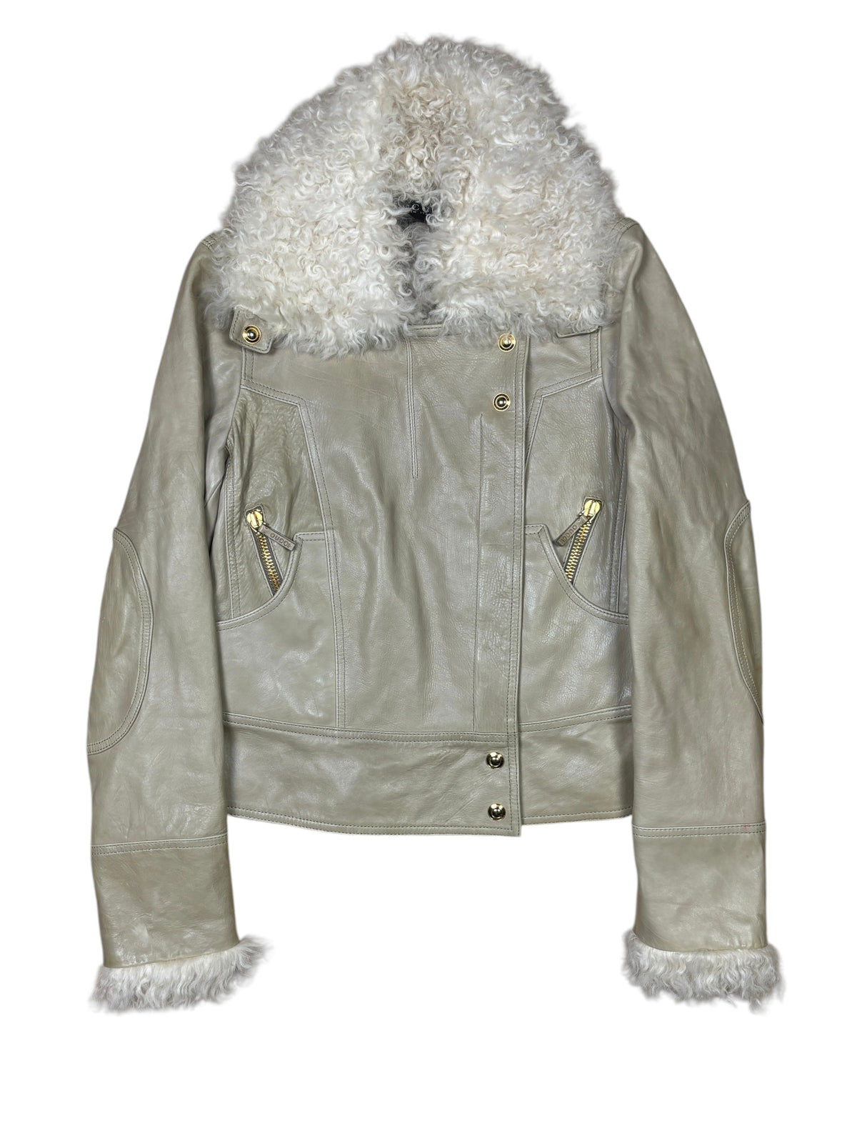 Gucci Frida Giannini Leather Shearling Collar Jacket