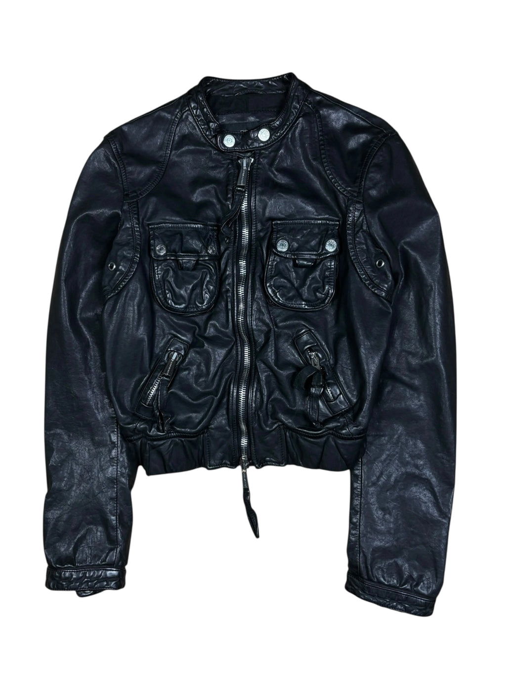 2000s Dsquared2 Cropped Black Leather Jacket